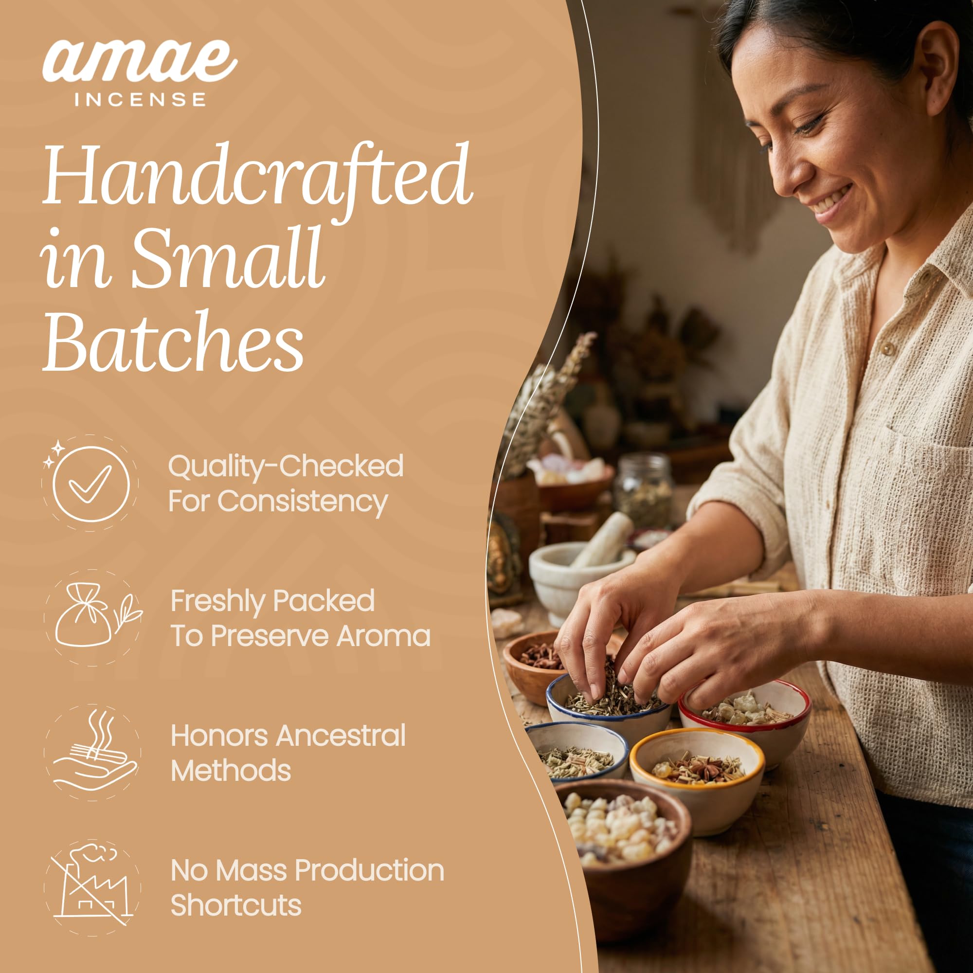amae INCENSE detalle de gramos por porción para claridad de cantidad, ventaja transparencia