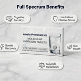 Amala PrimeCell H2 tableta disolviéndose en un vaso para hidratación rápida