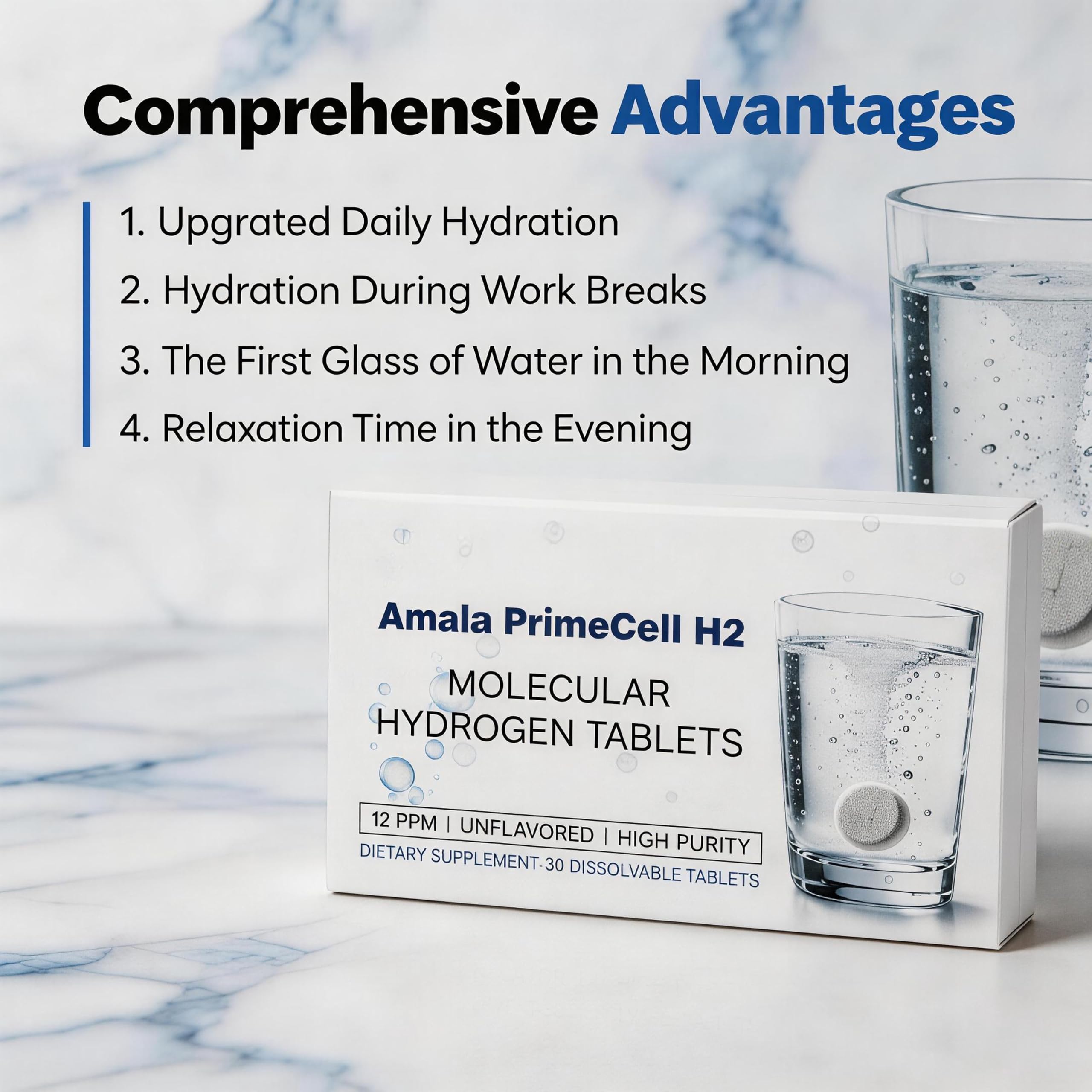 Amala PrimeCell H2 comparación de tamaño de una tableta para referencia