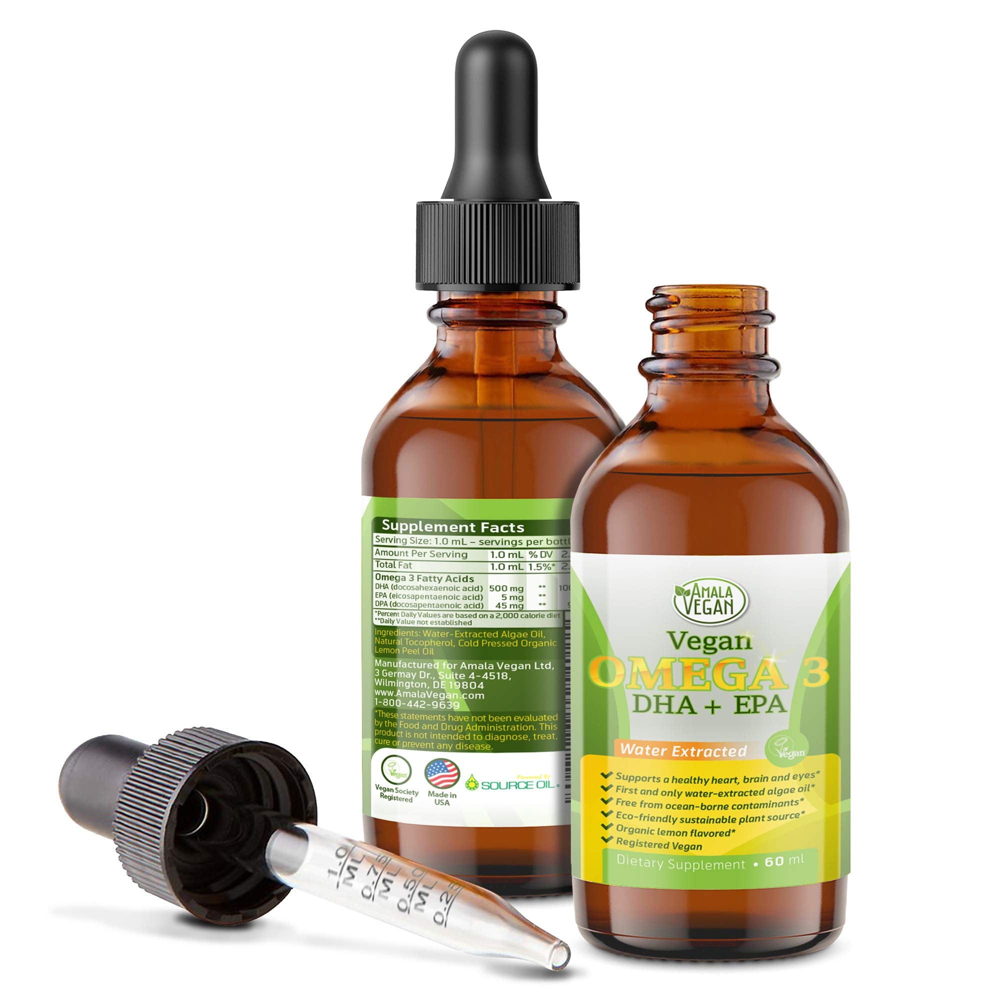 Amala Vegan botella frontal mostrando diseño y dosis claras
