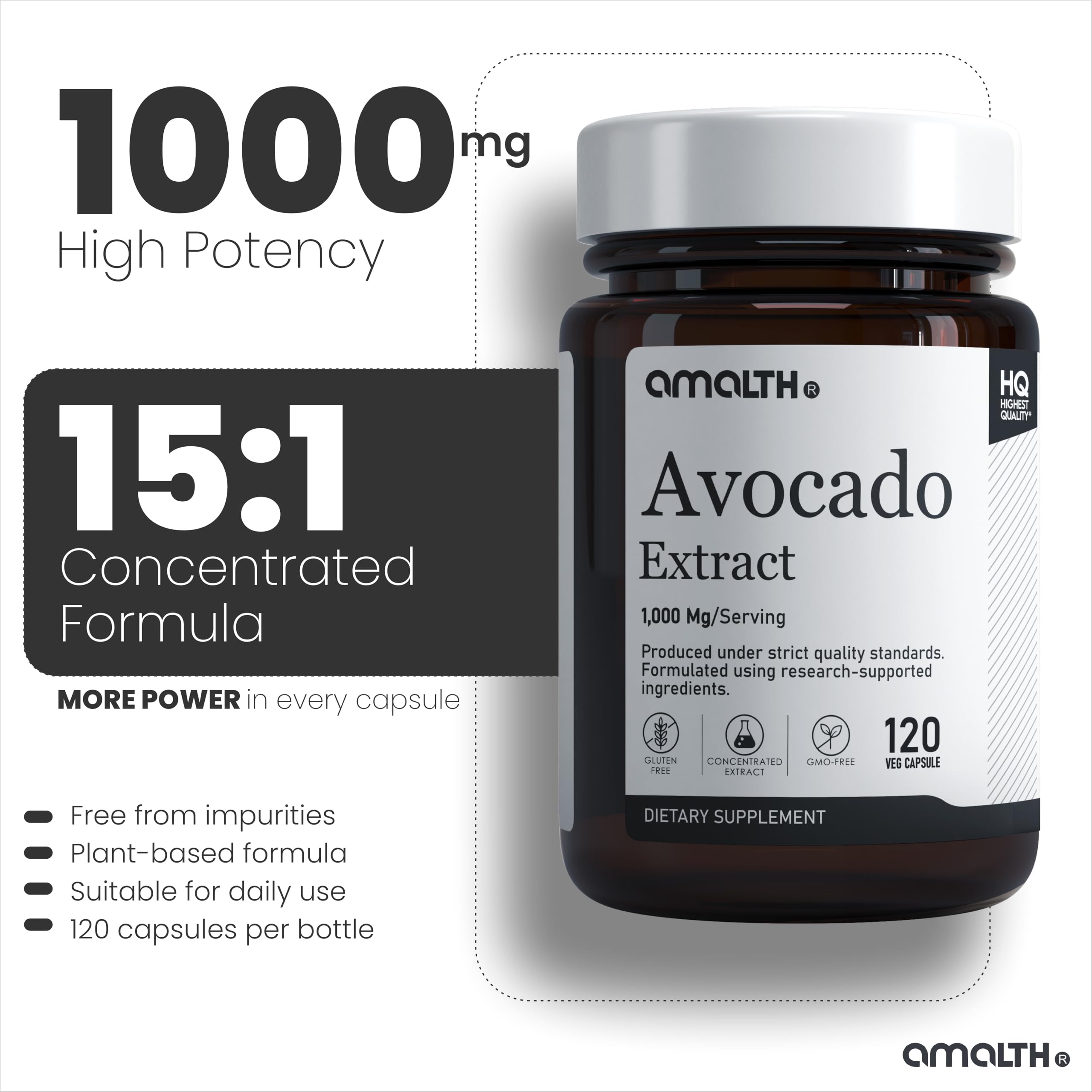 AMALTH etiqueta nutricional legible que detalla ingredientes y dosis