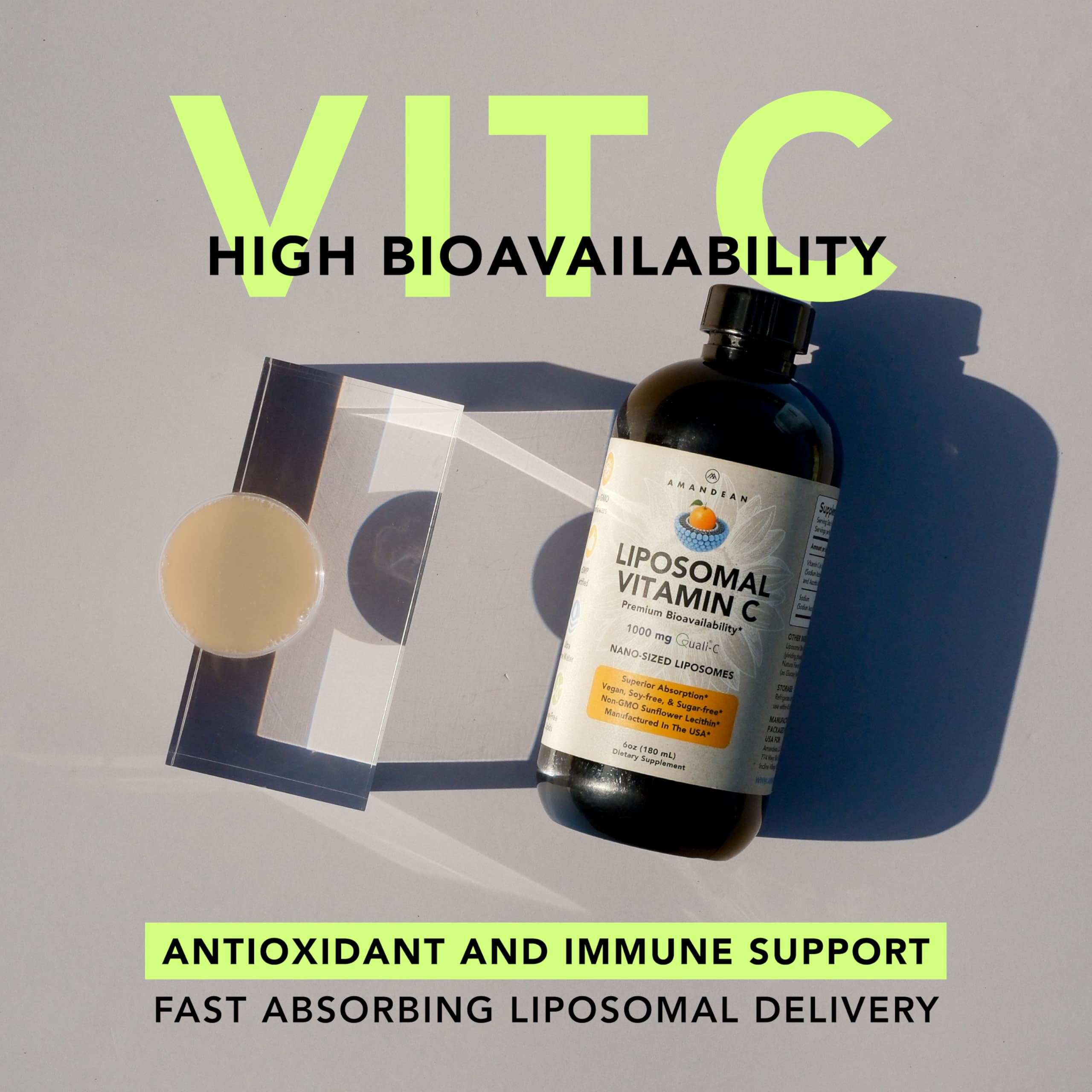 AMANDEAN etiqueta Quali-C legible, garantiza vitamina C de alta pureza