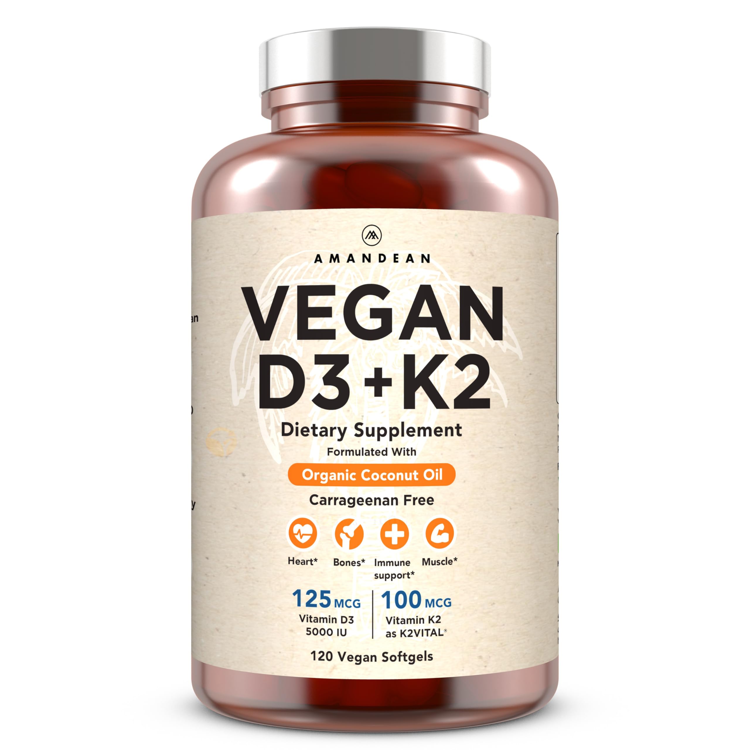 AMANDEAN frontal del envase mostrando 120 softgels y marca