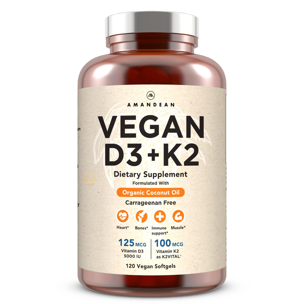 AMANDEAN frontal del envase mostrando 120 softgels y marca