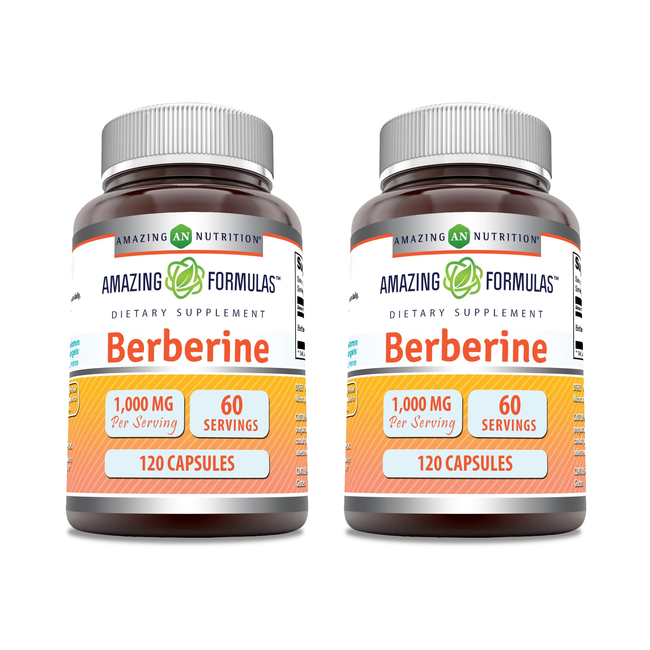 Amazing Nutrition frasco frontal de berberina 1000 mg, envase claro y etiqueta legible