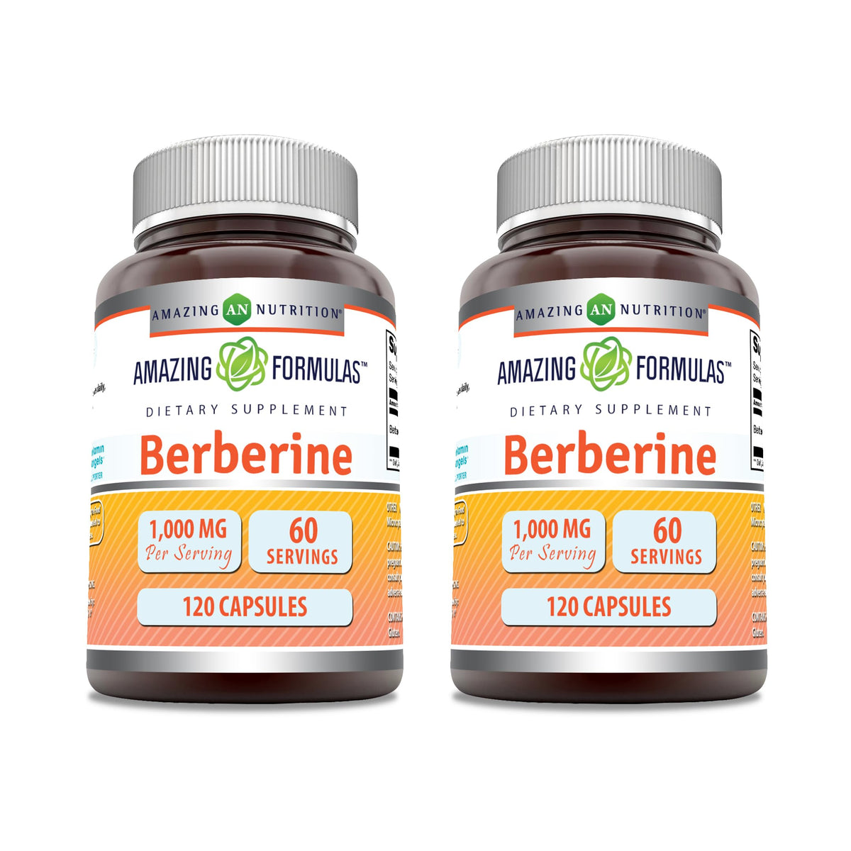 Amazing Nutrition frasco frontal de berberina 1000 mg, envase claro y etiqueta legible