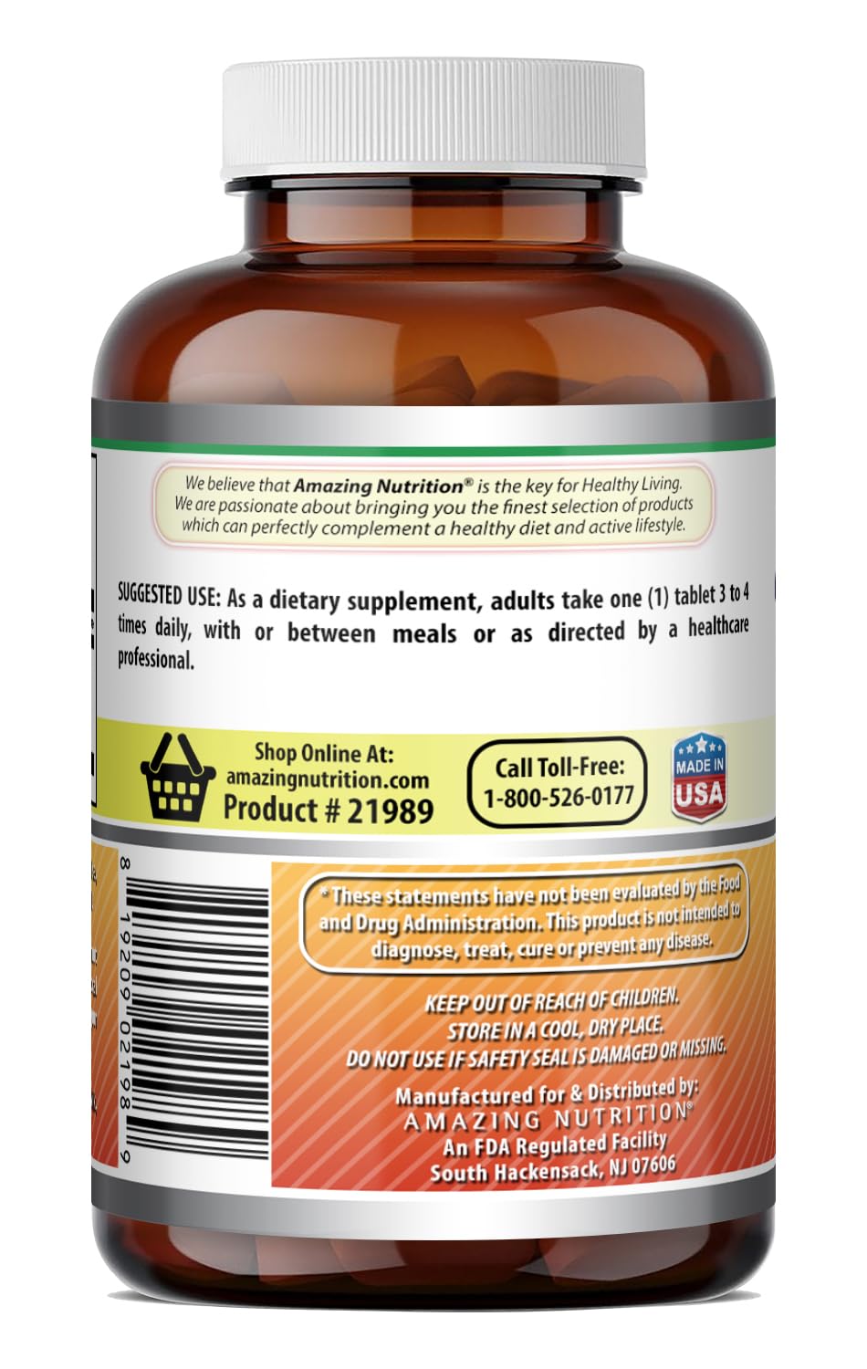 Amazing Nutrition botella junto a regla para comparar tamaño y cantidad