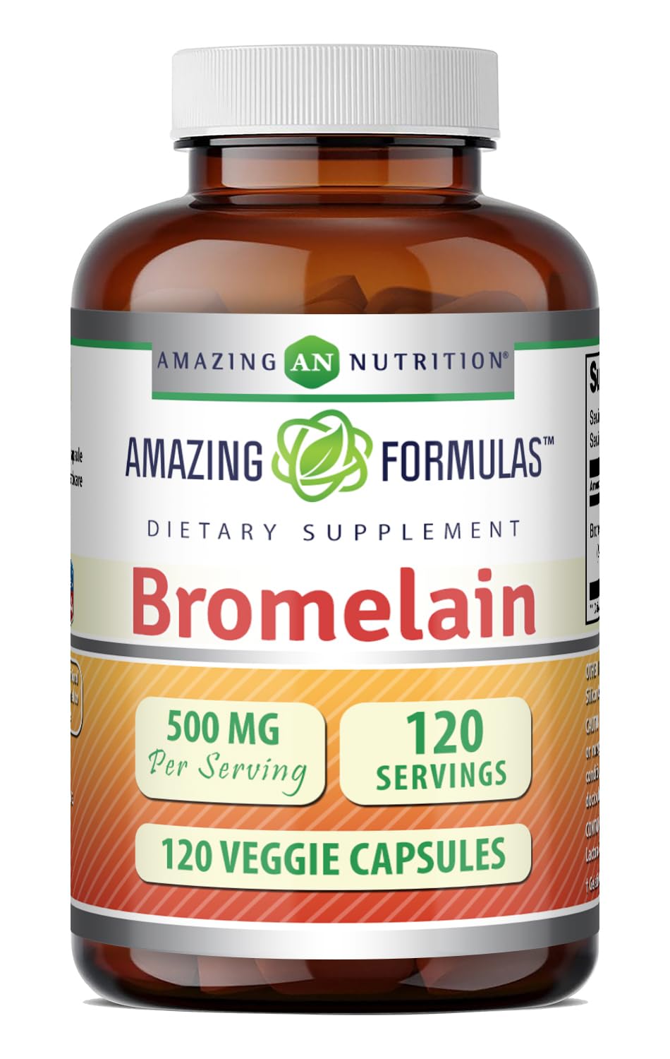 Amazing Nutrition envase frontal de Bromelain mostrando 120 cápsulas y etiqueta clara