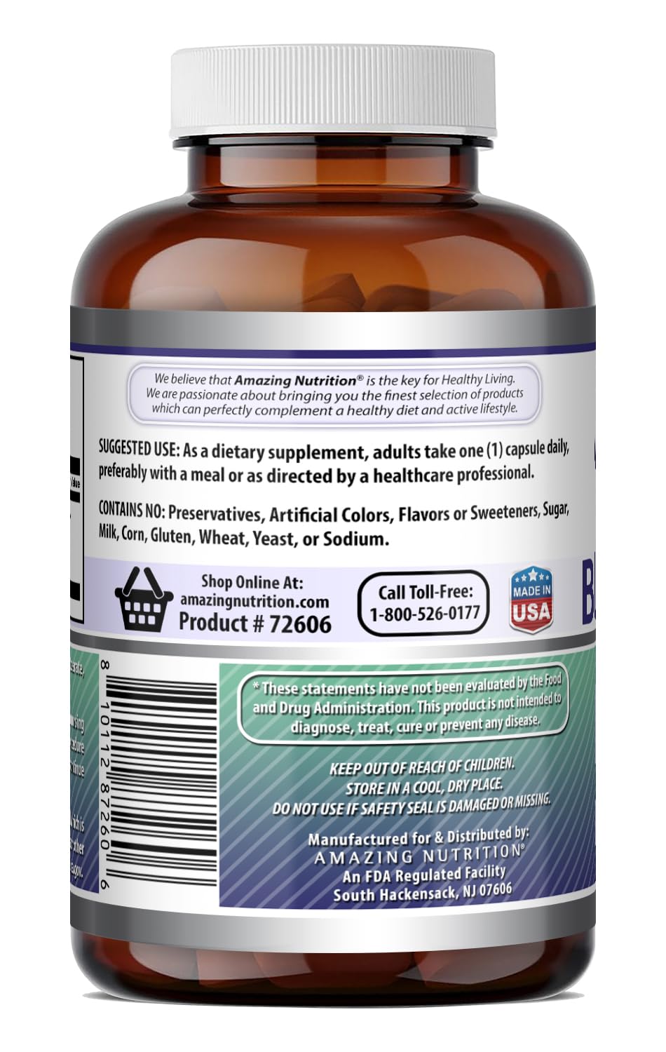 Amazing Nutrition cápsulas dispersas en superficie limpia para confianza