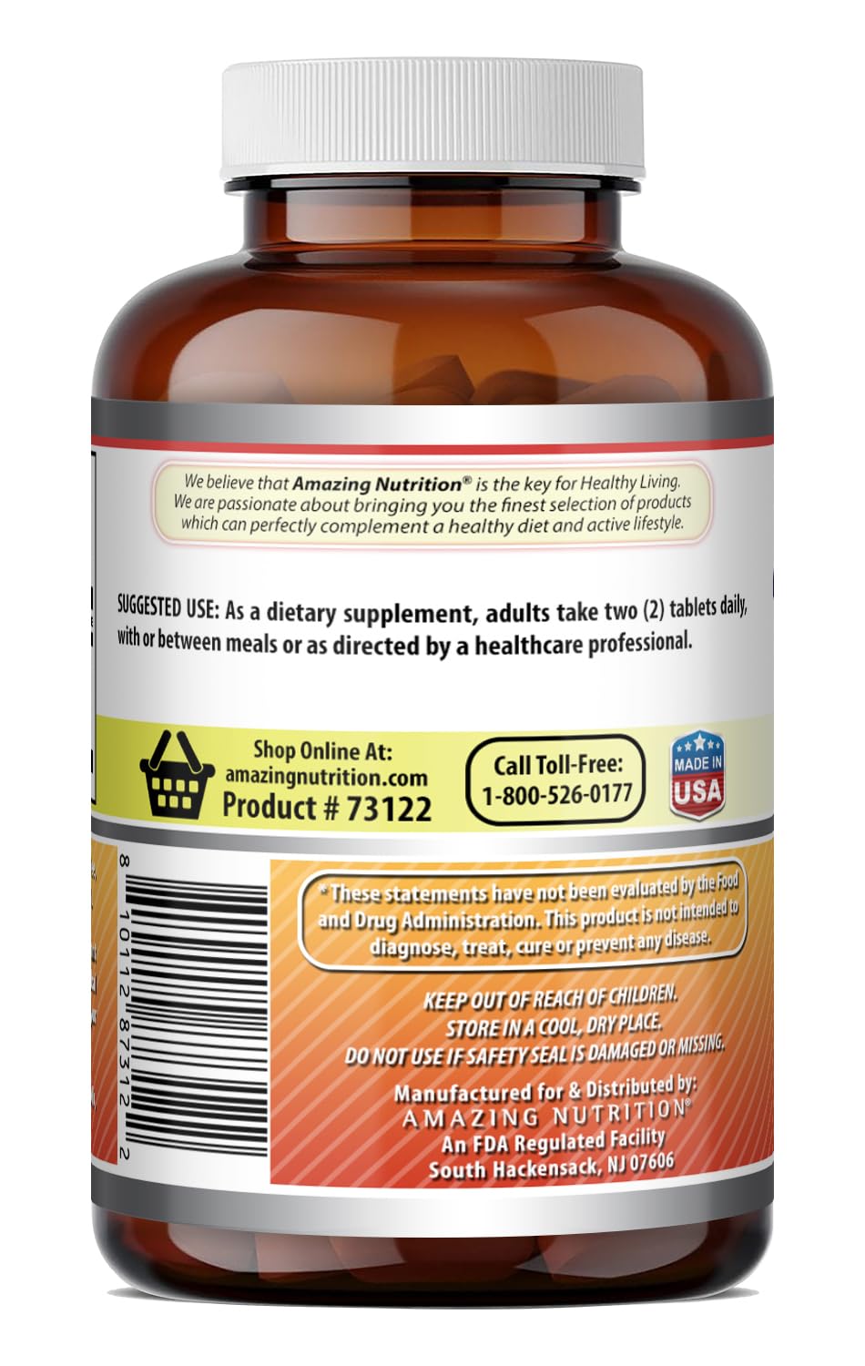 Amazing Nutrition etiqueta con ingredientes y certificaciones para tranquilidad