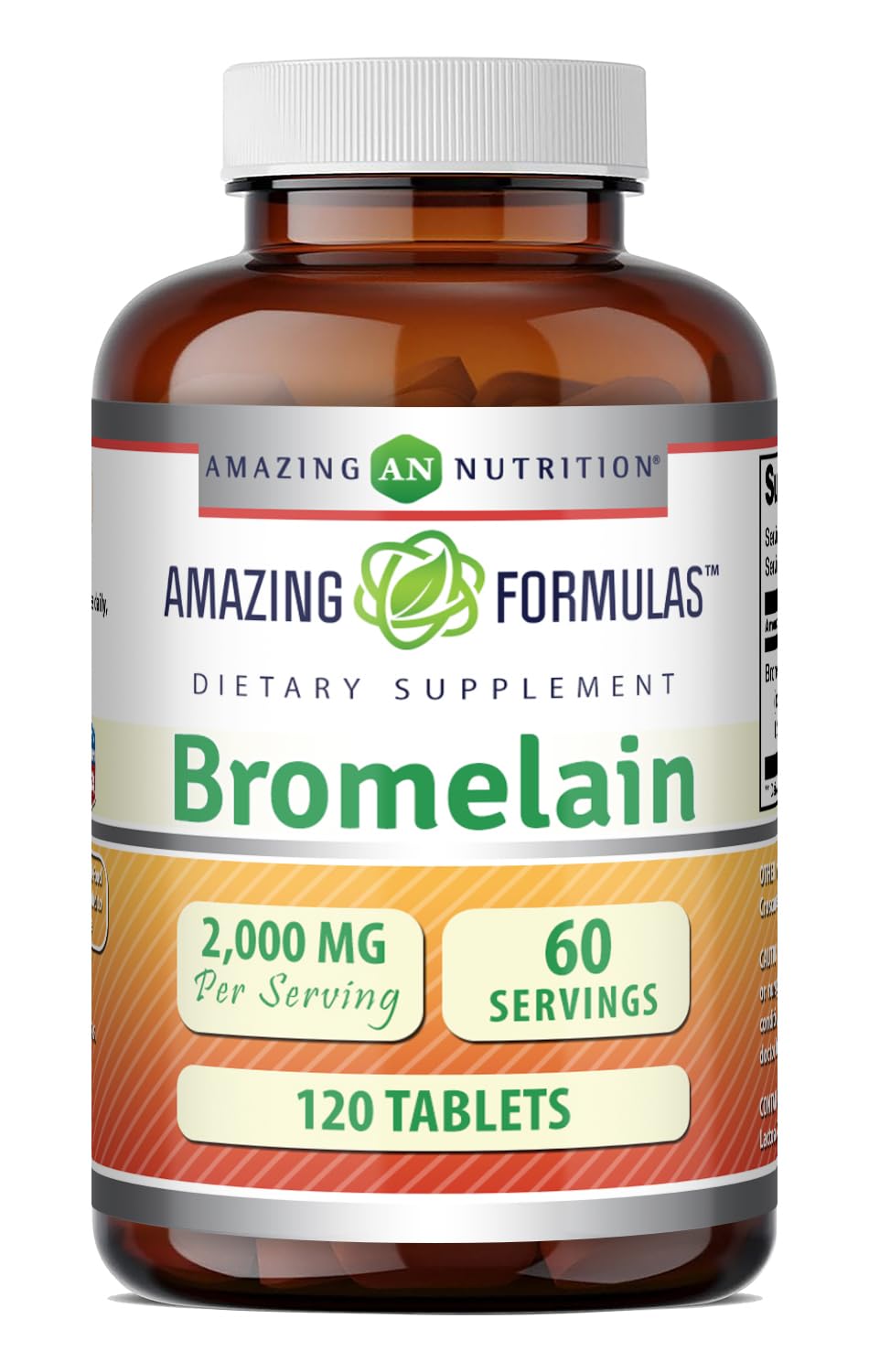 Amazing Nutrition frasco frontal mostrando 120 tabletas y ventaja de dosis clara