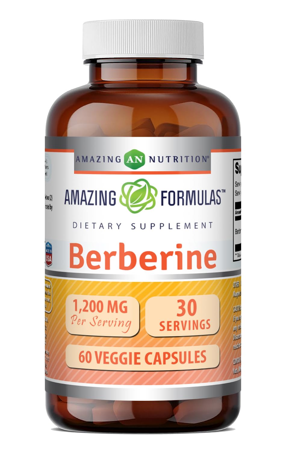 Amazing Nutrition envase frontal mostrando berberine y 60 cápsulas, claridad de información