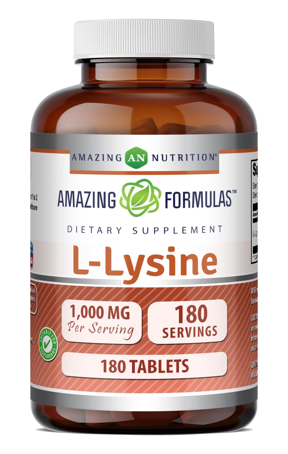 Amazing Nutrition frasco frontal mostrando 180 tabletas y beneficios claros