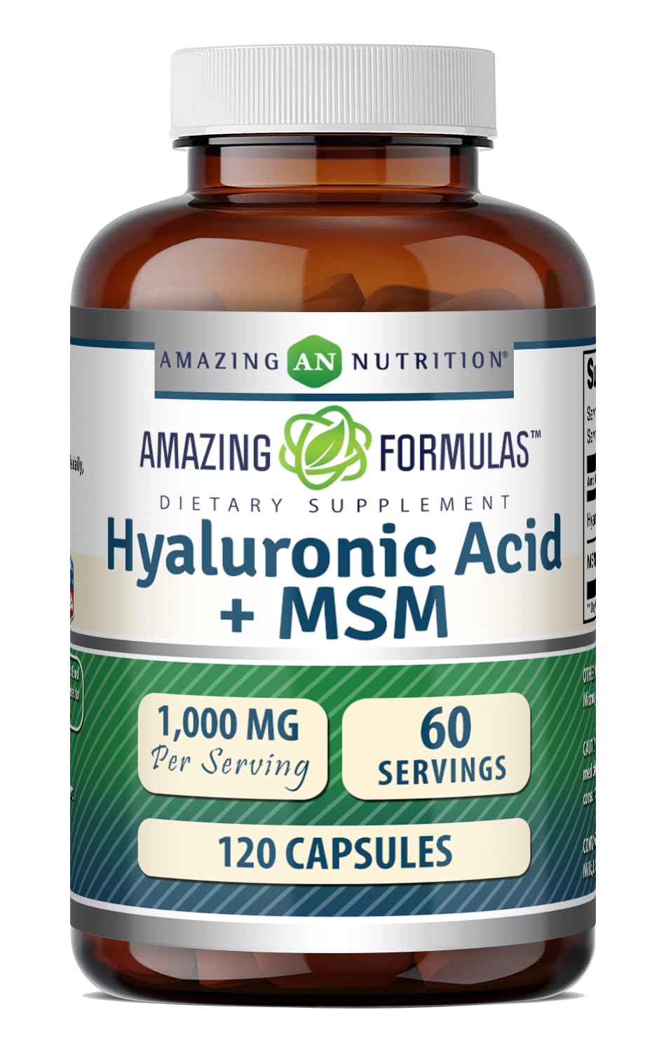 Amazing Nutrition frasco frontal mostrando 120 cápsulas, claridad y confianza