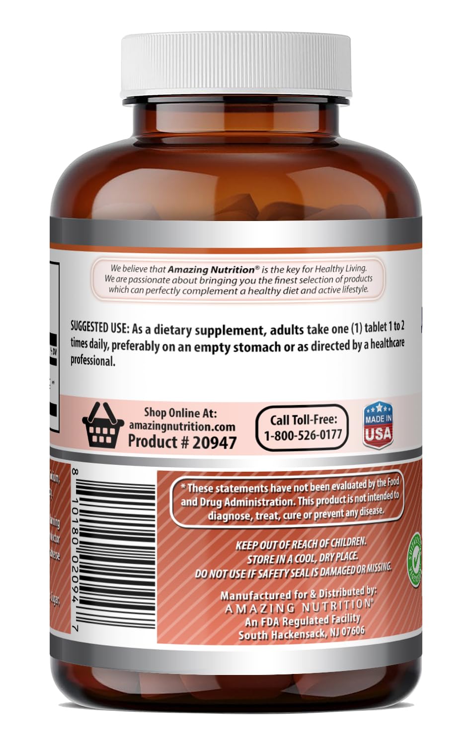 Amazing Nutrition frasco con 180 tabletas para suministro de seis meses