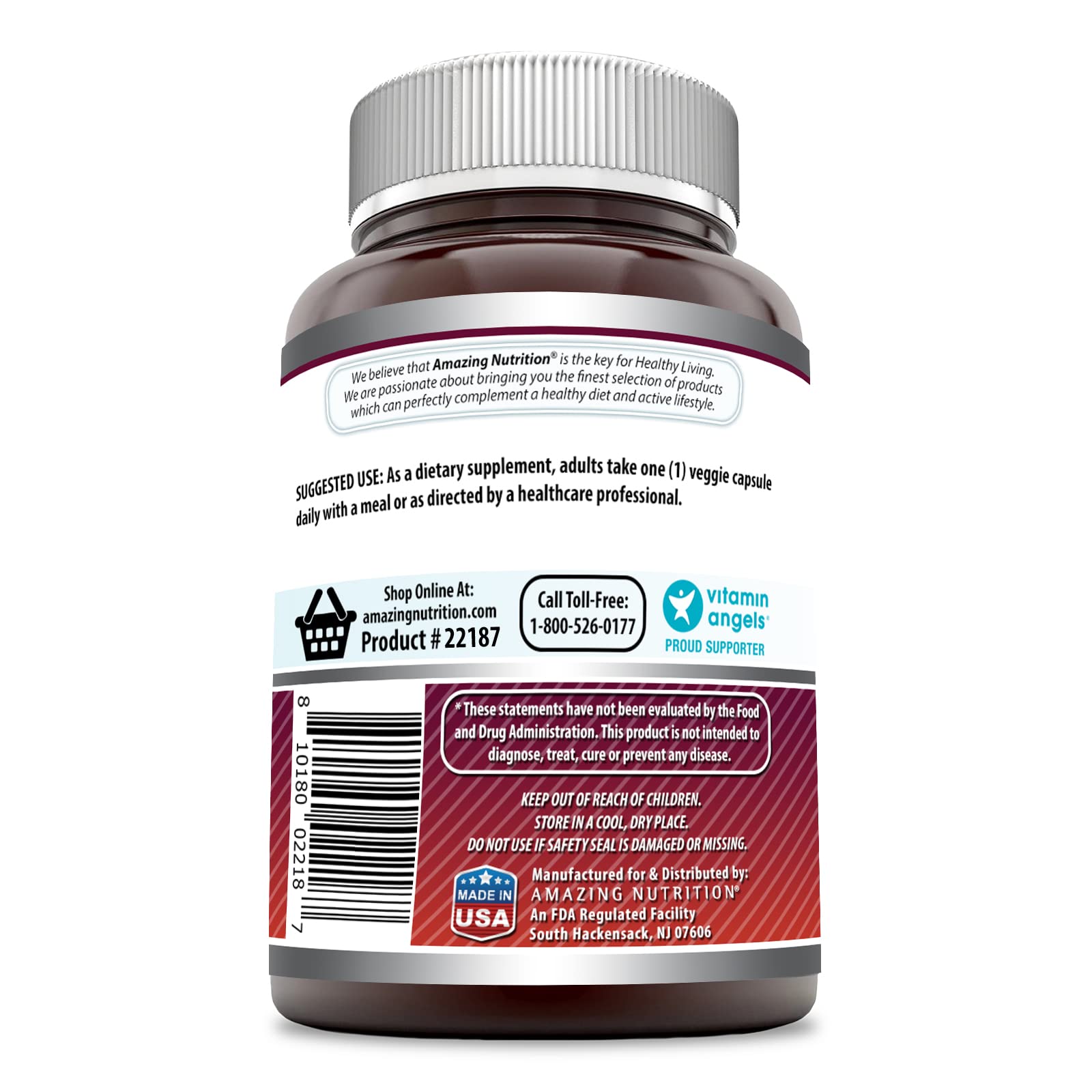 Amazing Nutrition frasco en cocina junto a frutas como contexto saludable