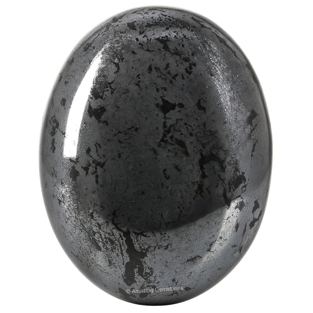 Amazing Gemstone hematita frontal pulida mostrando brillo metálico y acabado liso