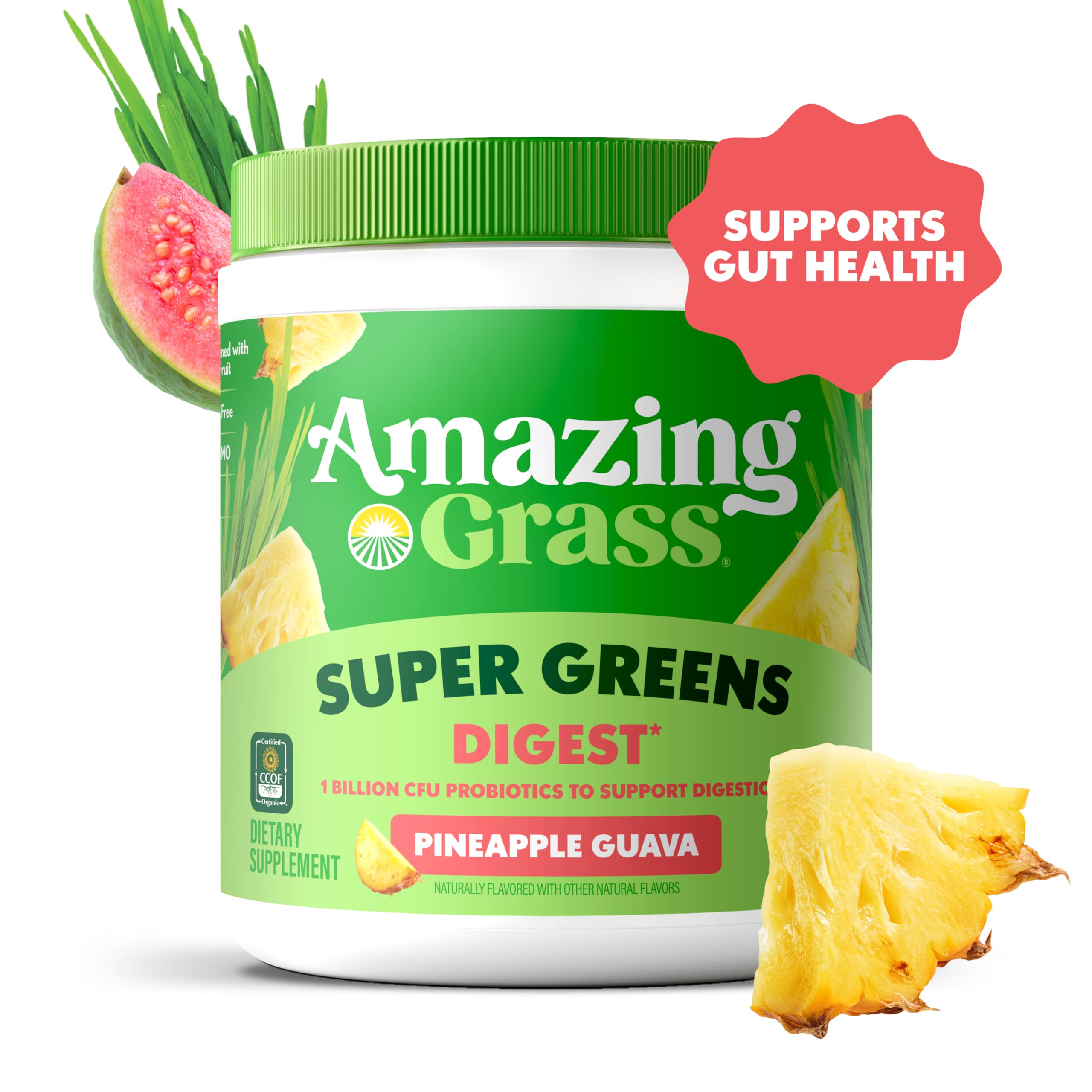 Amazing Grass etiqueta orgánica en primer plano mostrando certificación