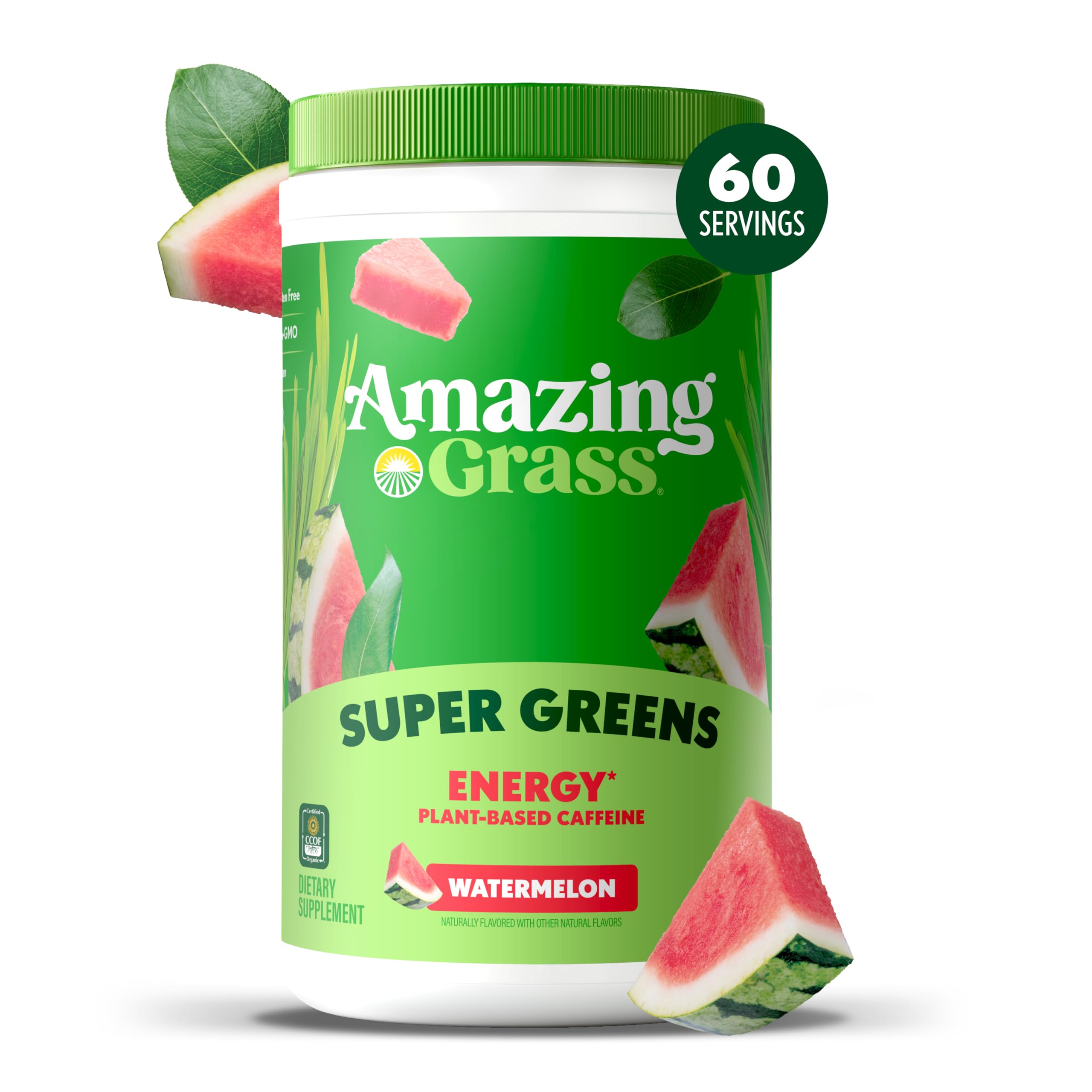 Amazing Grass bote junto a una regla para mostrar tamaño y porciones