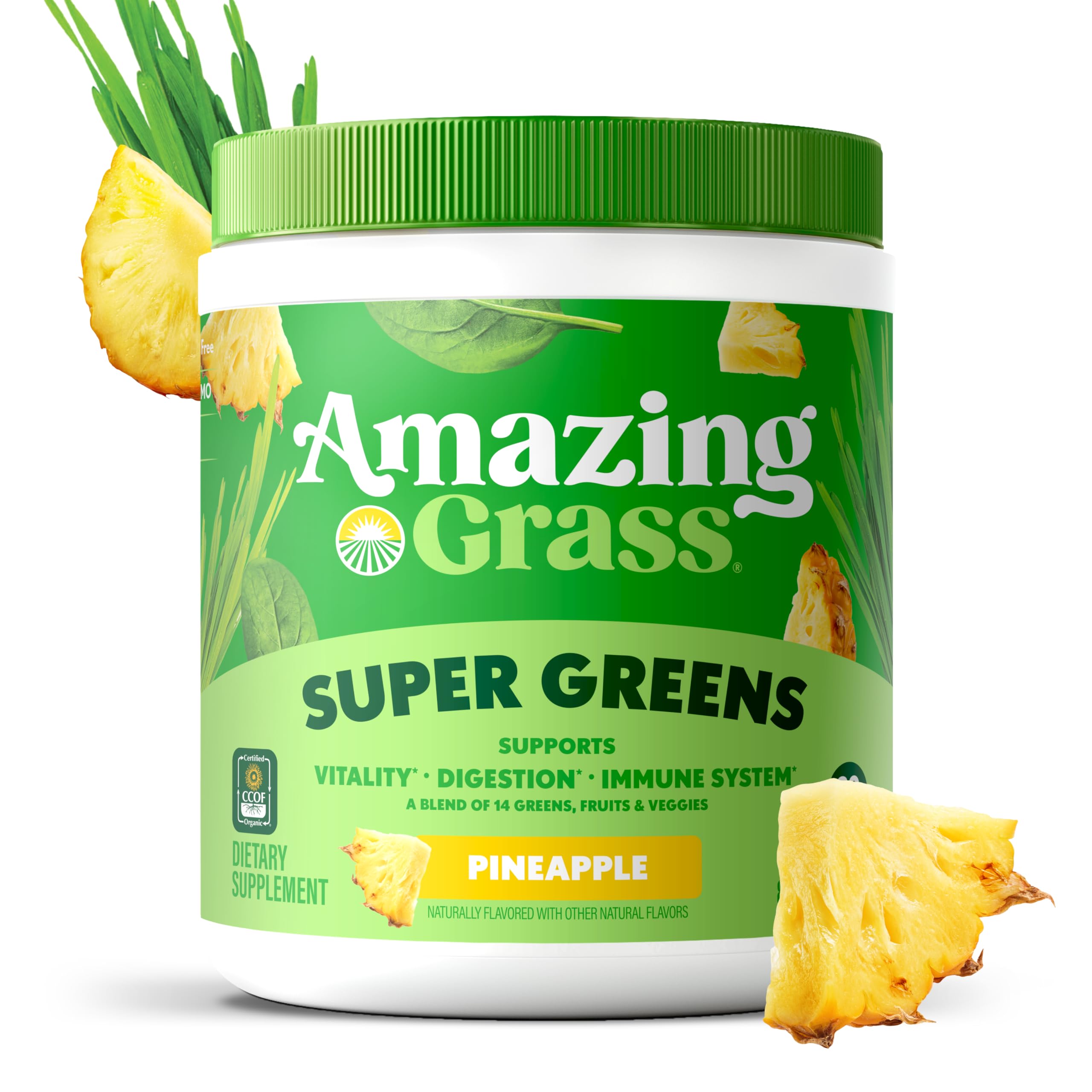 Amazing Grass vaso con hielo y batido sabroso listo para beber