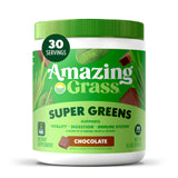 Amazing Grass envase frontal Chocolate mostrando sabor y certificaciones