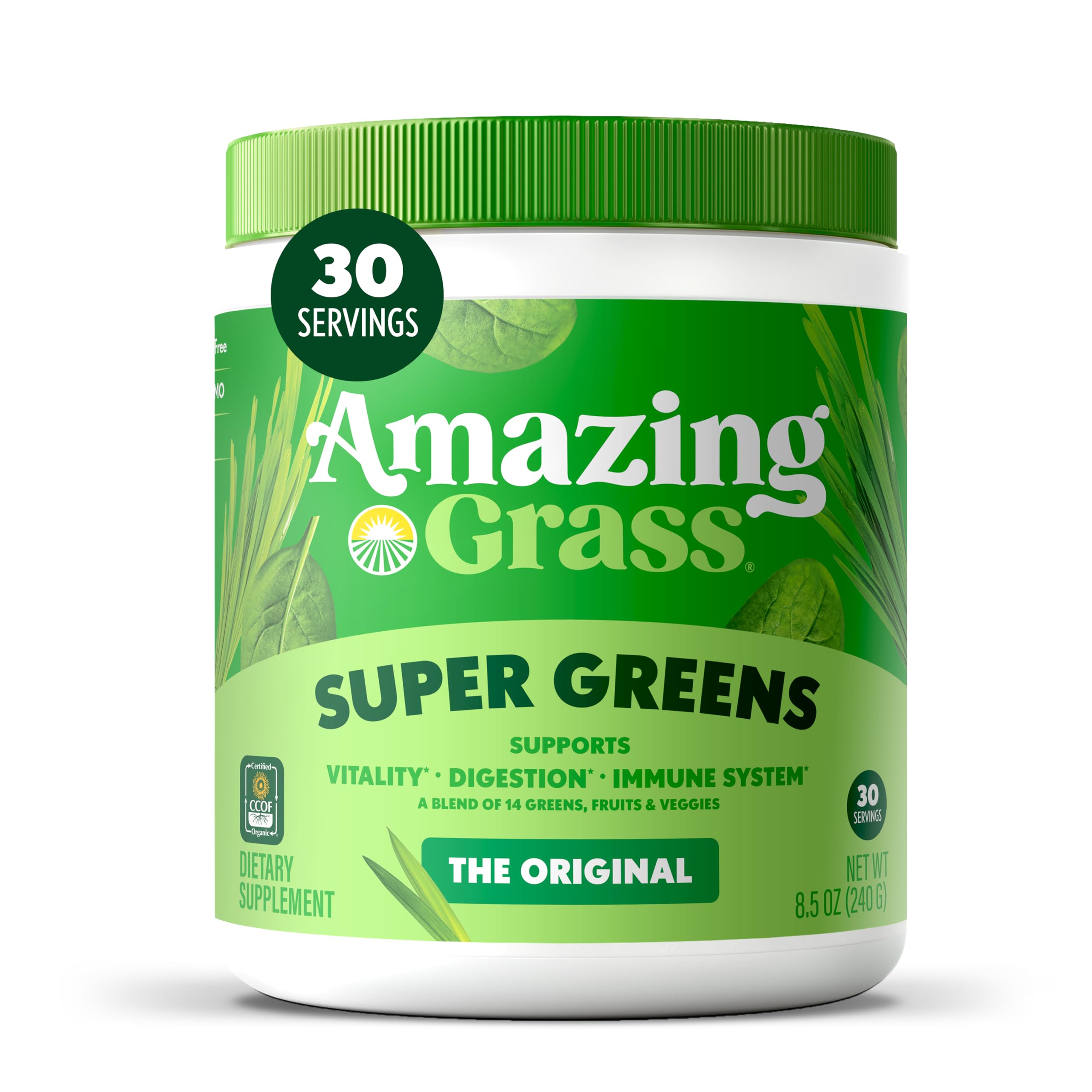 Amazing Grass frente del envase mostrando presentación y beneficios