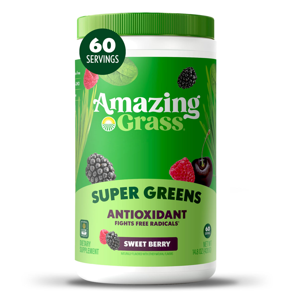 Amazing Grass frente del envase mostrando diseño y beneficios visibles
