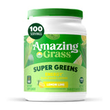 Amazing Grass envase frontal mostrando sello orgánico y sabor limón-lima