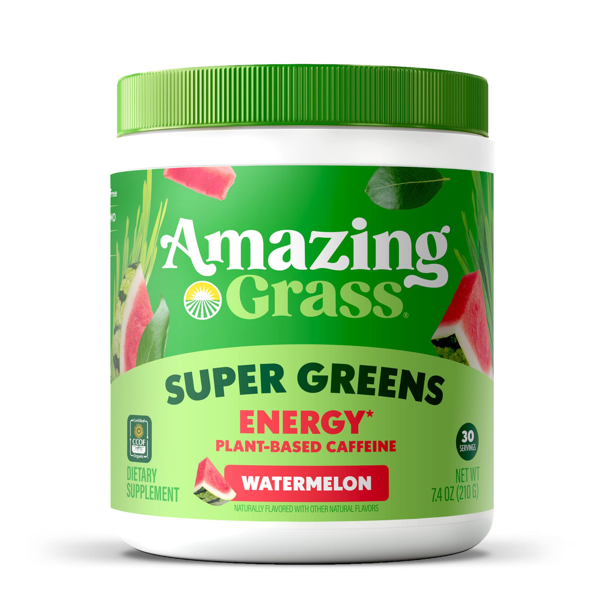 Amazing Grass envase frontal mostrando la marca y beneficios energéticos