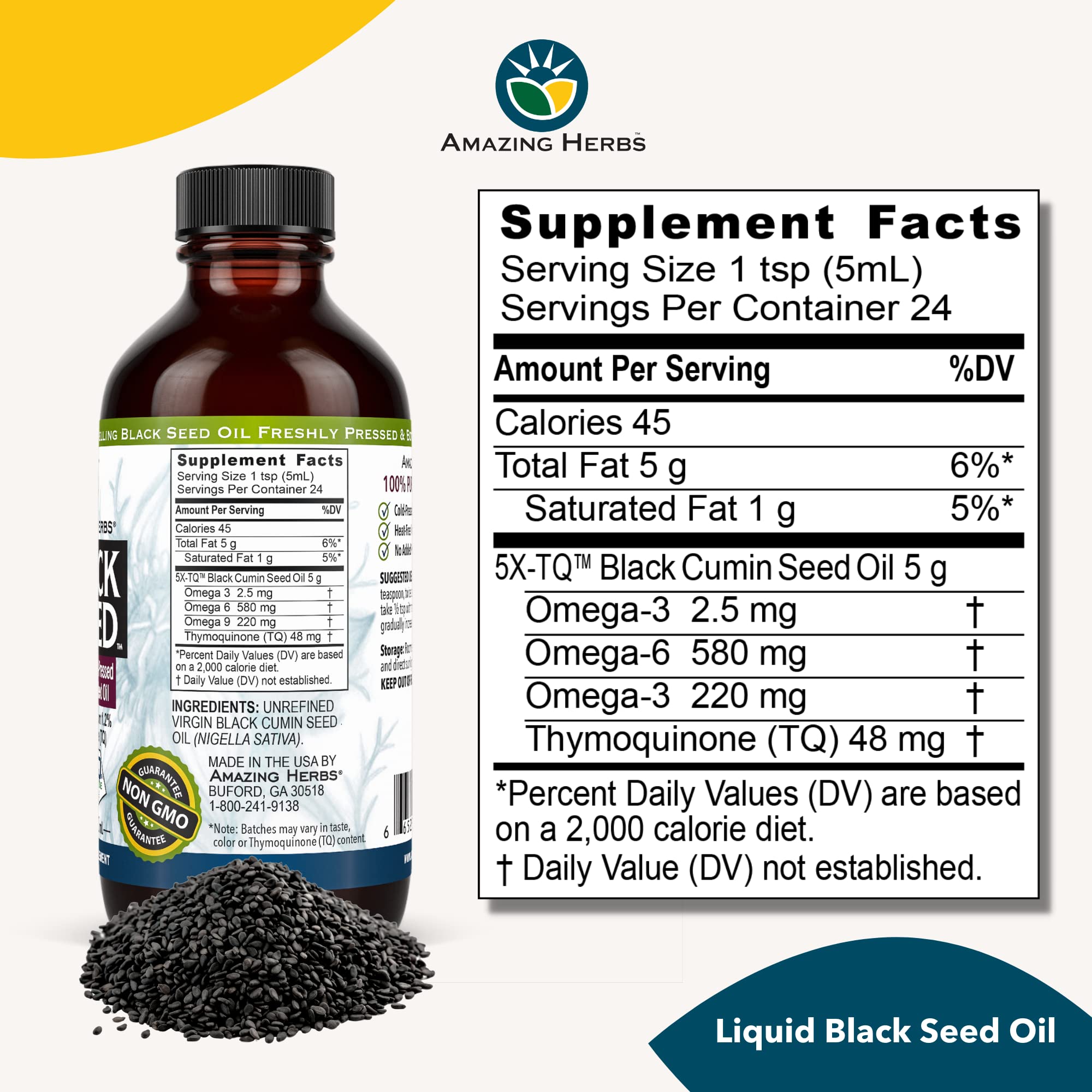 Amazing Herbs semillas de Nigella sativa antes de prensado, origen orgánico