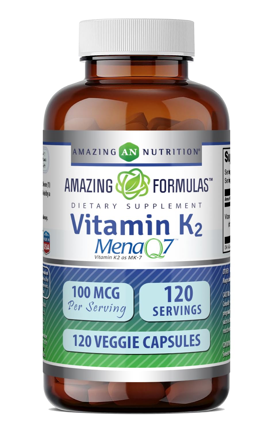 Amazing Nutrition frasco frontal mostrando 120 cápsulas y etiqueta clara