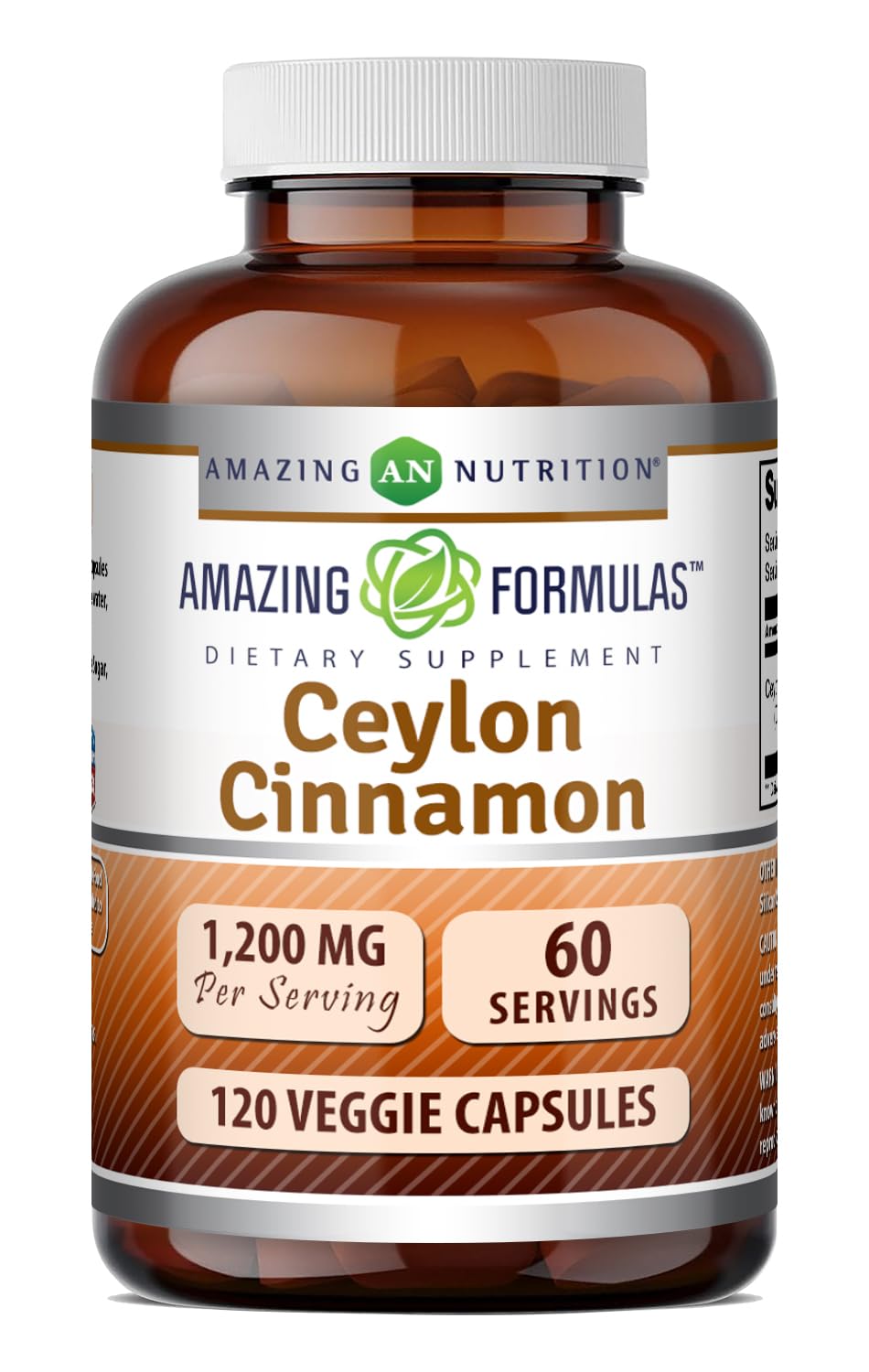 Amazing Nutrition frasco frontal con canela de Ceilán, presentación clara y profesional