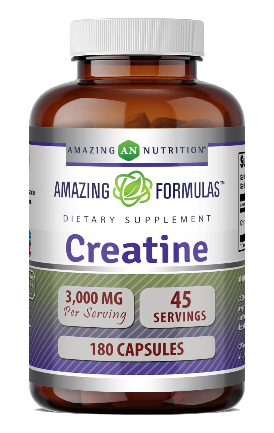 Amazing Nutrition botella frontal mostrando 180 cápsulas y beneficios claros