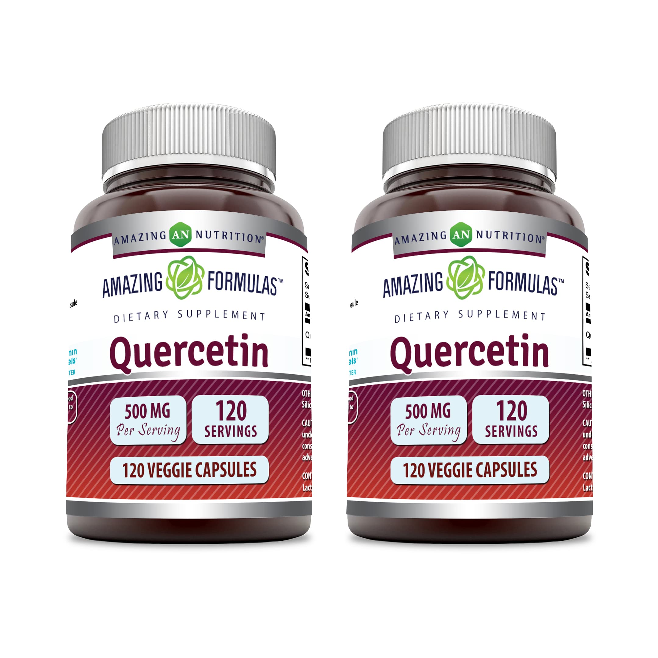 Amazing Nutrition frasco frontal de Quercetina 500 mg mostrando diseño y cantidad