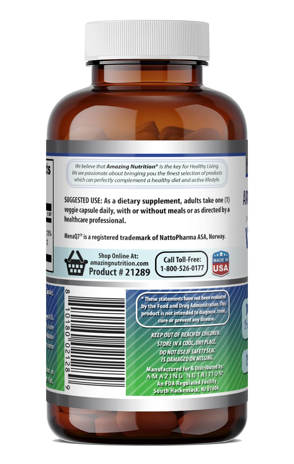 Amazing Nutrition comparación de tamaño del frasco junto a objetos cotidianos