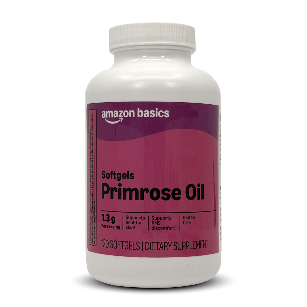 Amazon Basics envase frontal de aceite de onagra 120 cápsulas, apoyo diario