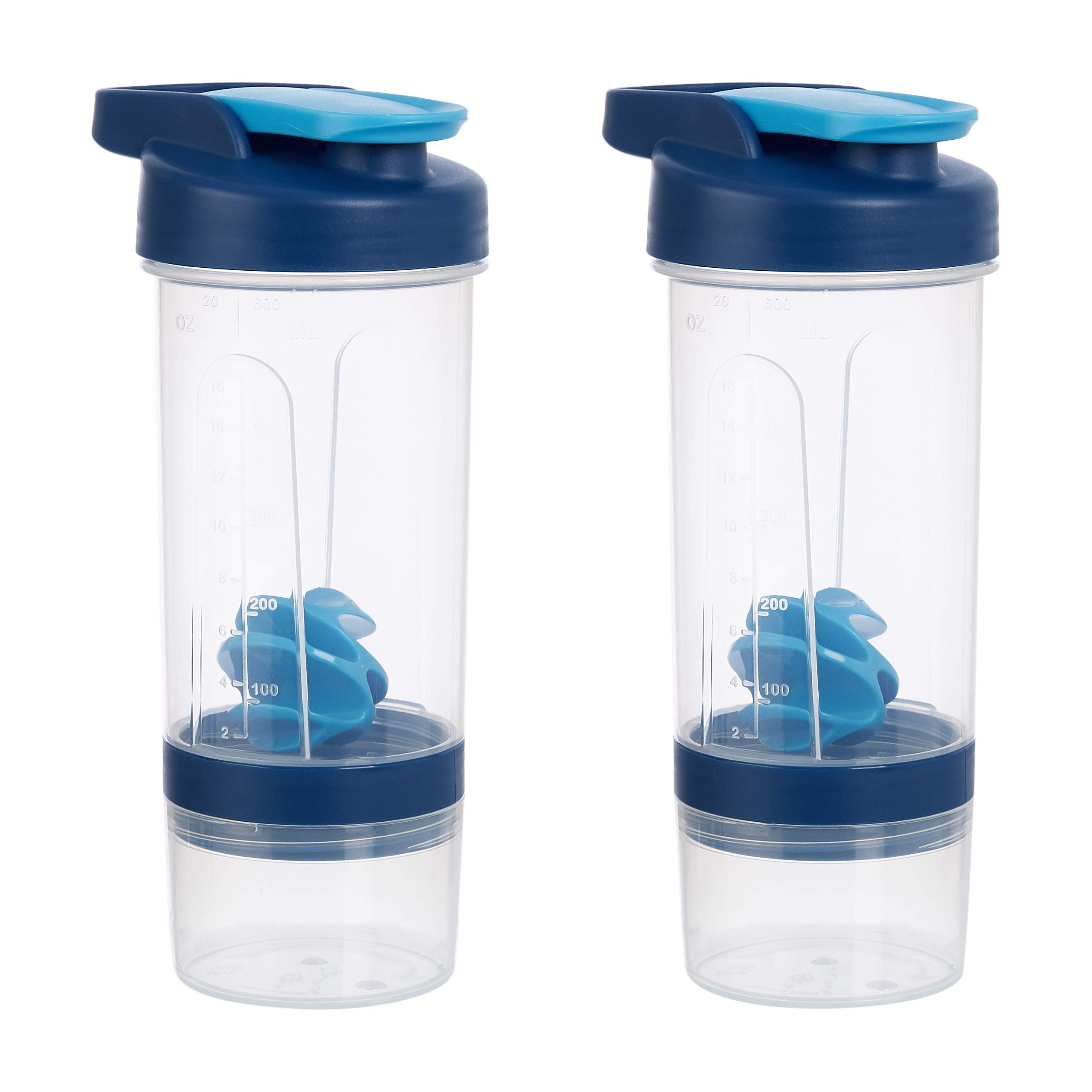 Amazon Basics botella frontal pack 2 azul, práctico transporte y mezcla segura
