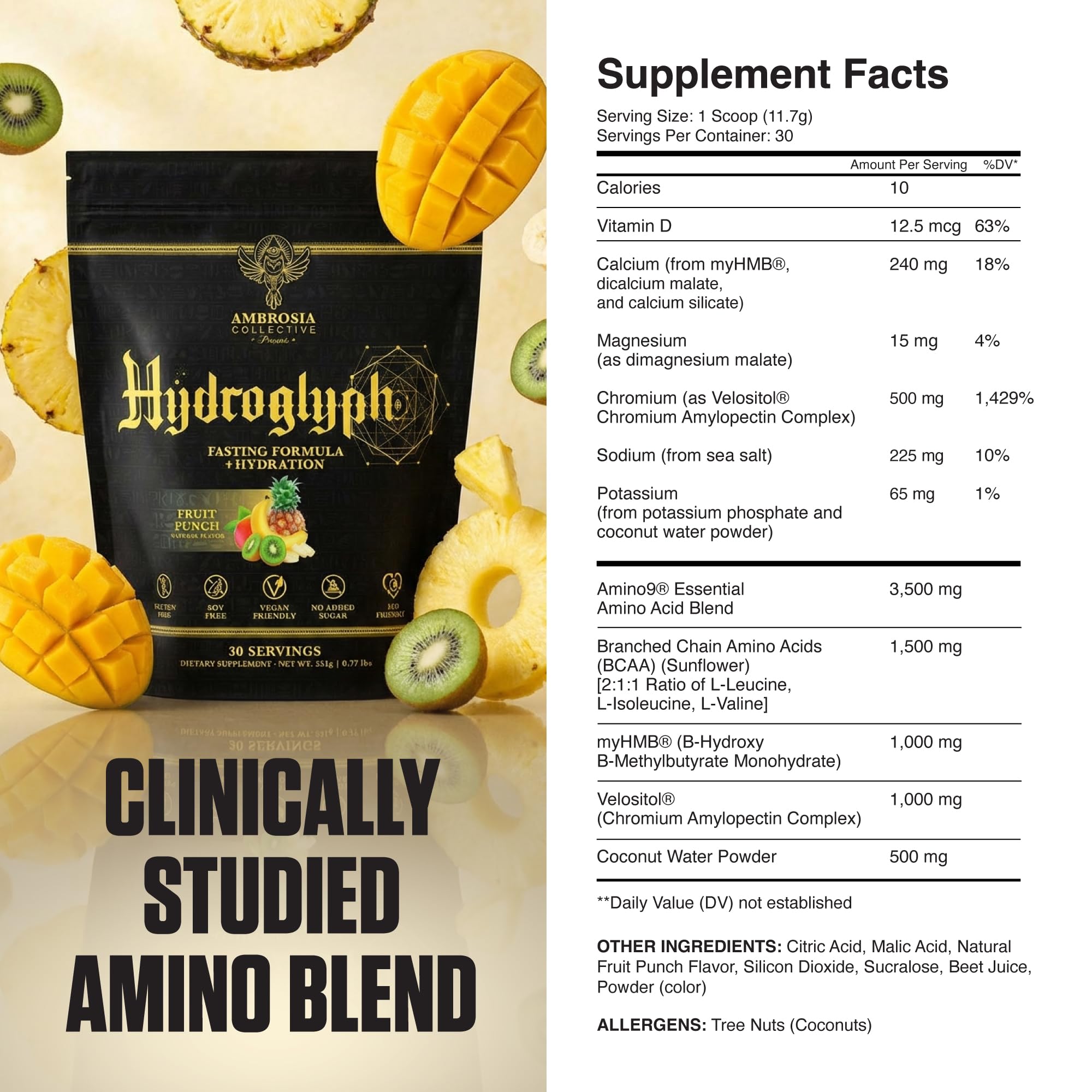Ambrosia polvo en cucharada, textura fina que facilita disolución y absorción rápida
