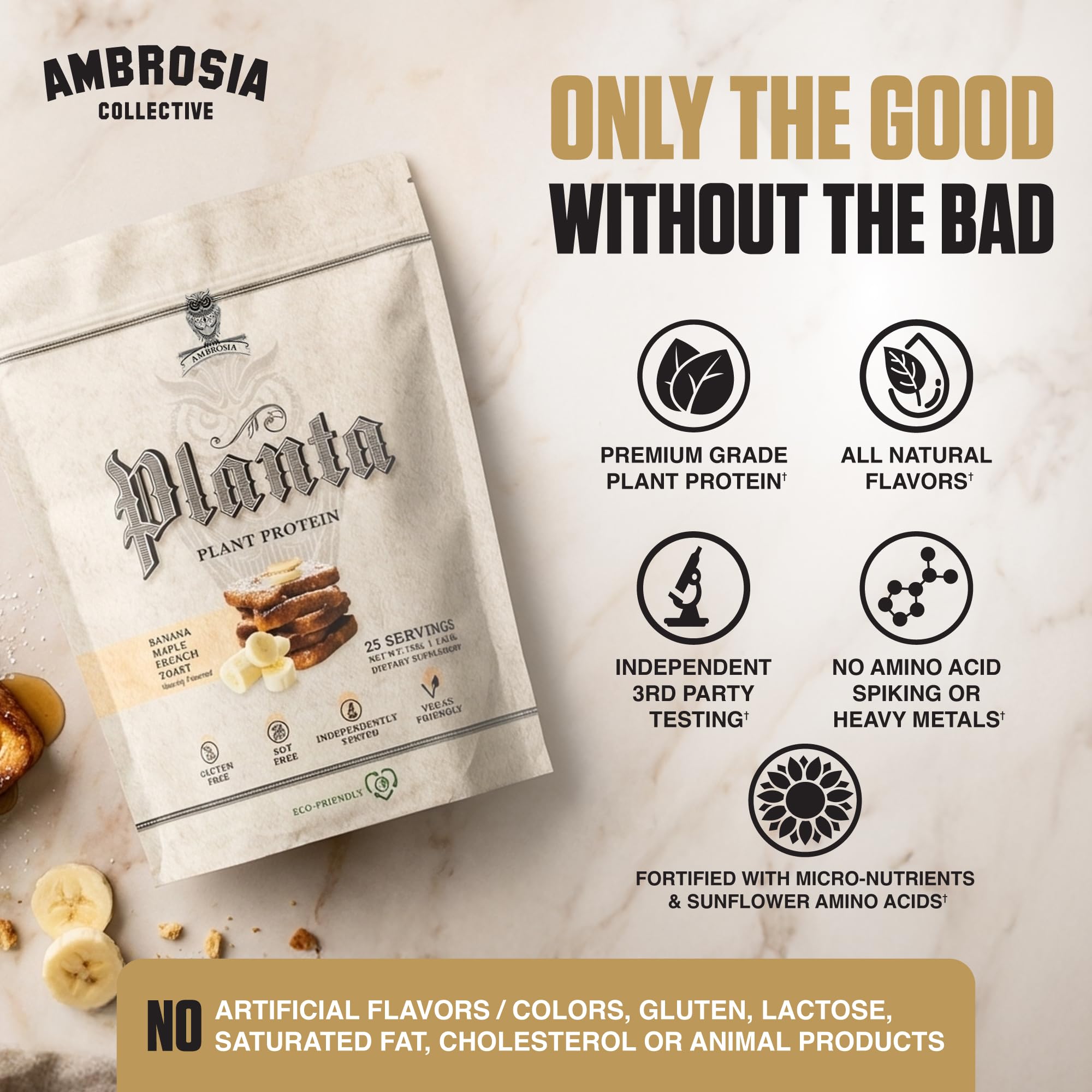 Ambrosia comparación de tamaño del envase con 25 porciones visibles