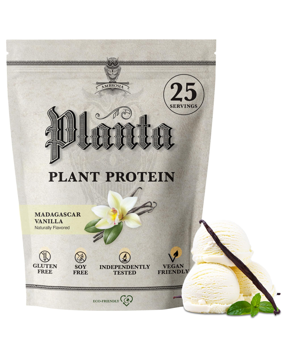 Ambrosia frente del producto mostrando etiqueta clara y beneficio vegano