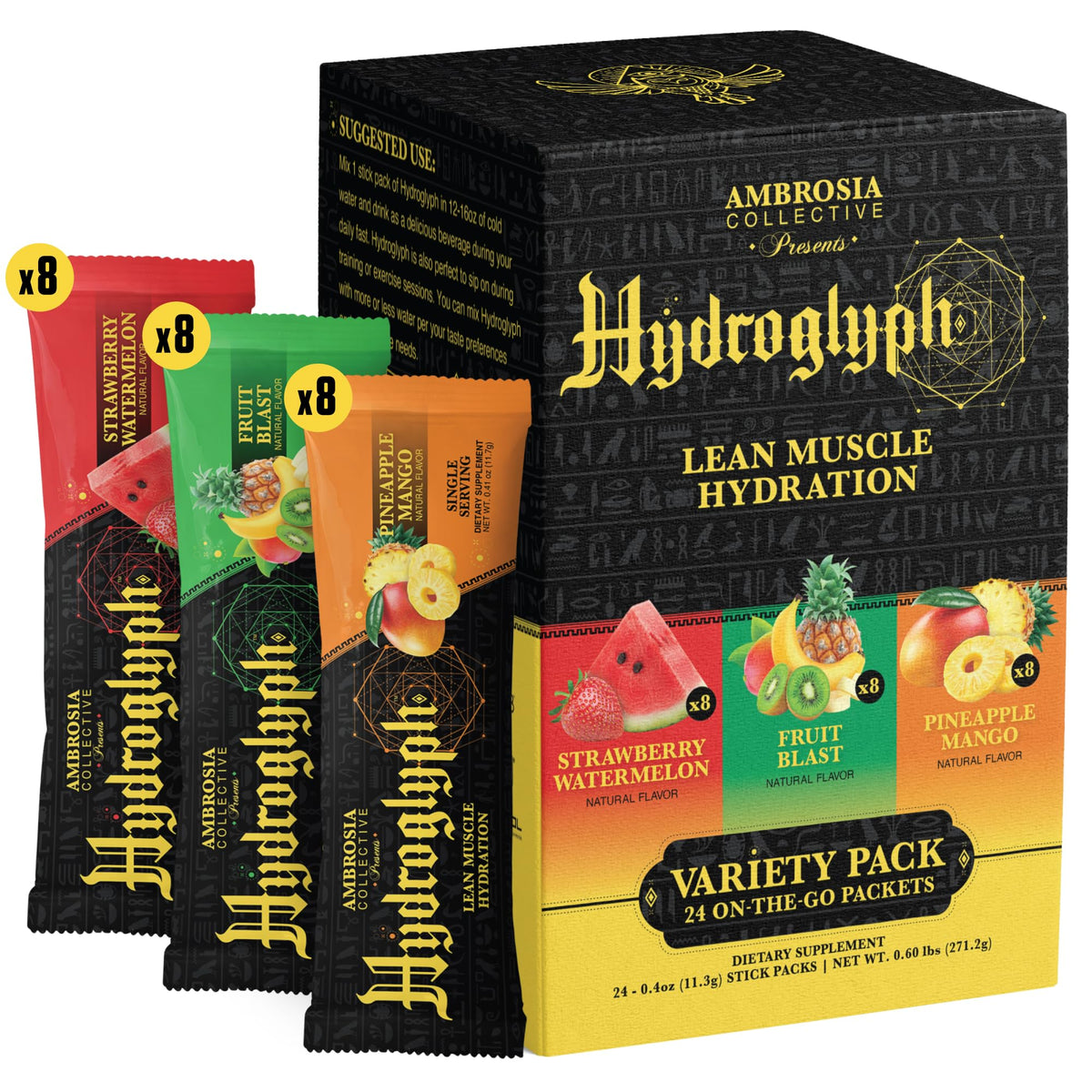 Ambrosia Hydroglyph envase delantero mostrando la marca y beneficio de hidratación