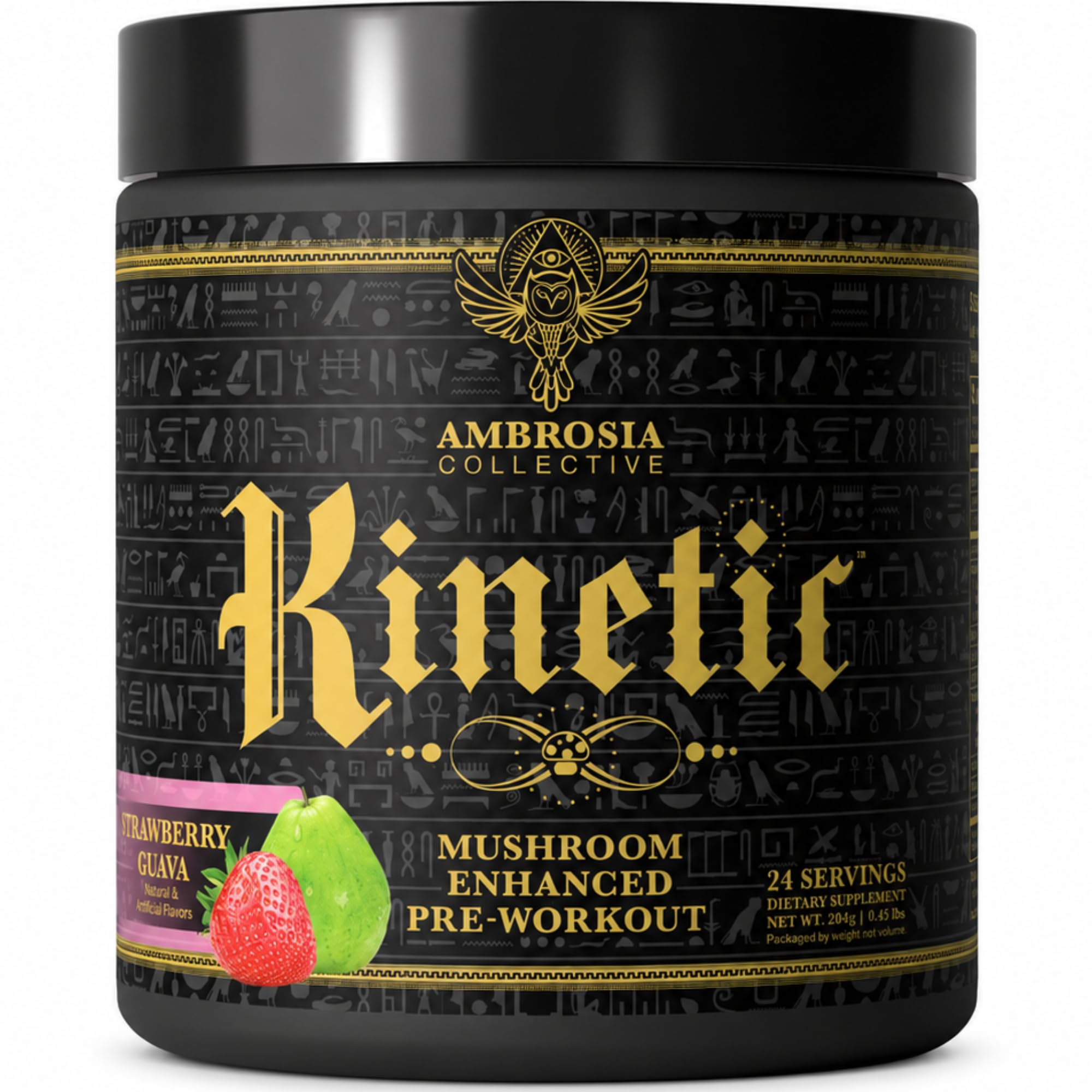 Ambrosia Kinetic frente del envase mostrando diseño y sabor fresa guayaba