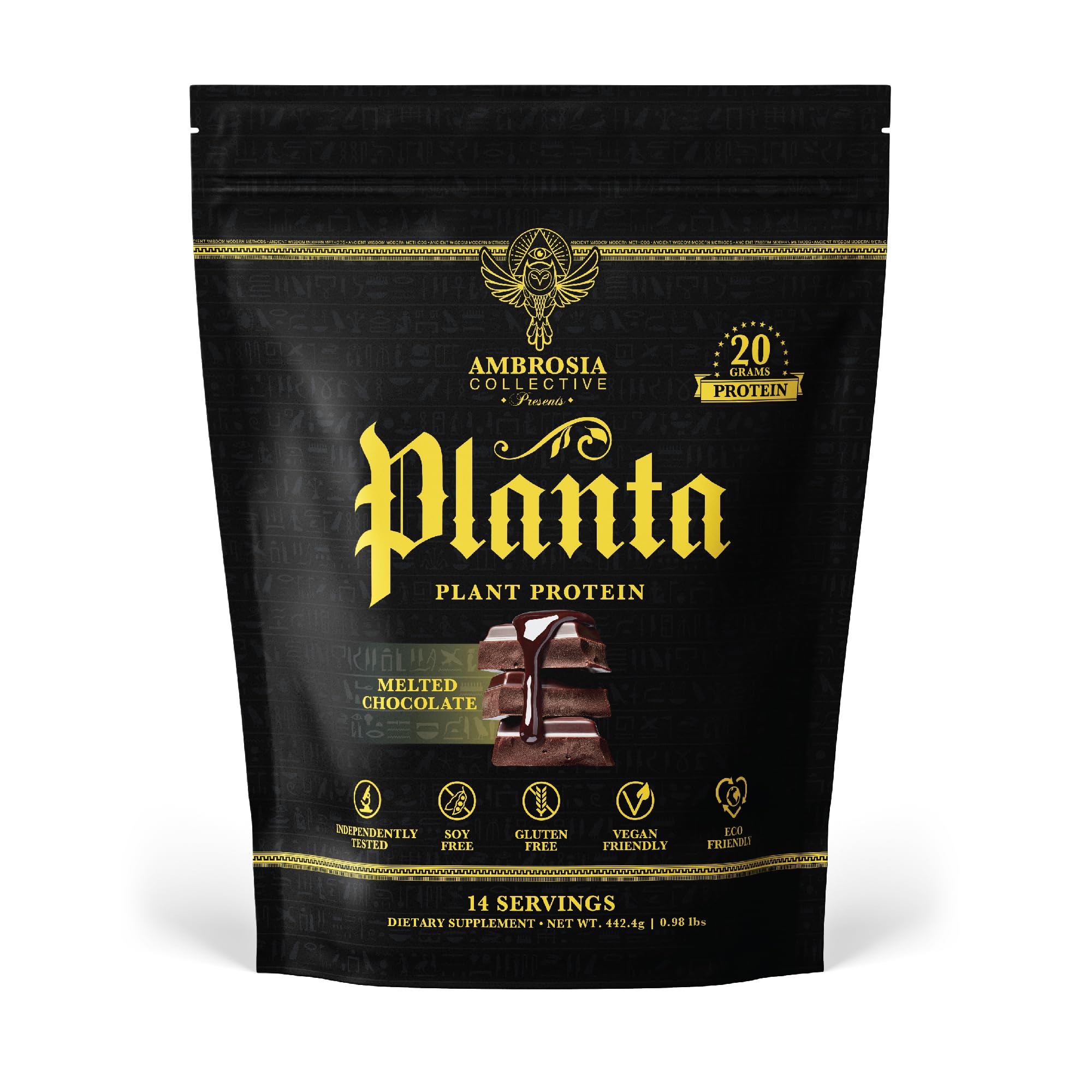 Ambrosia Planta envase frontal mostrando sabor melted chocolate y beneficio nutricional