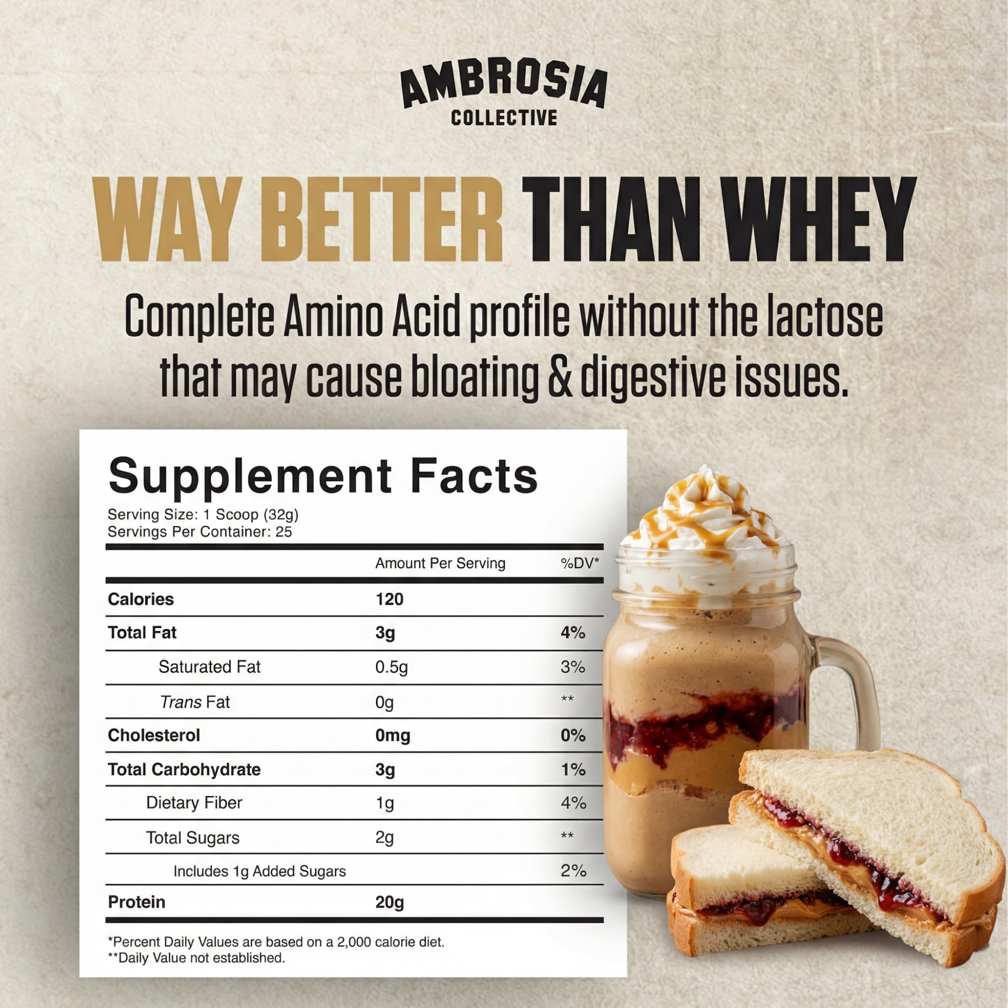 Ambrosia primer plano de textura del polvo, suave y fácil de mezclar para batidos