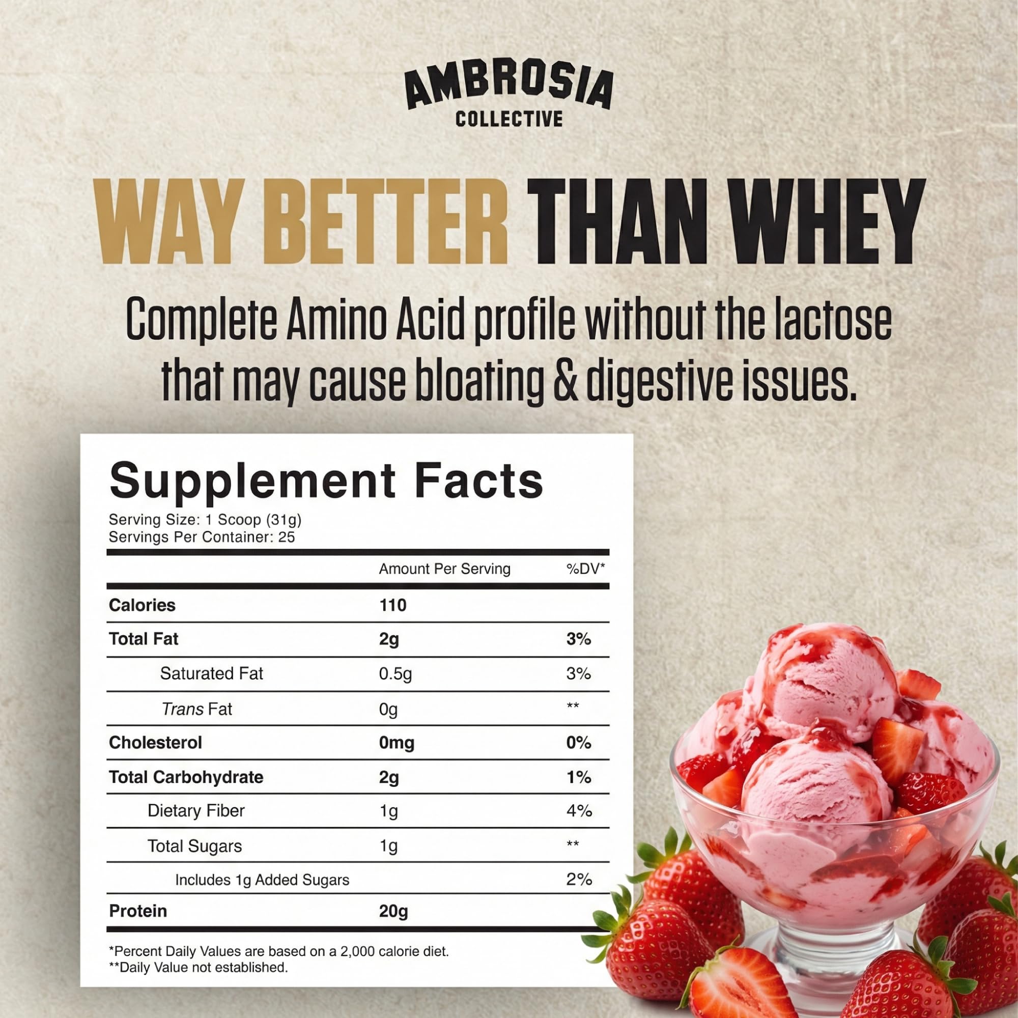 Ambrosia textura del polvo vegano, mezcla fina para fácil disolución