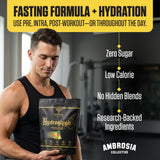 Ambrosia bebida mezclada en vaso durante entrenamiento para mantener hidratación y energía