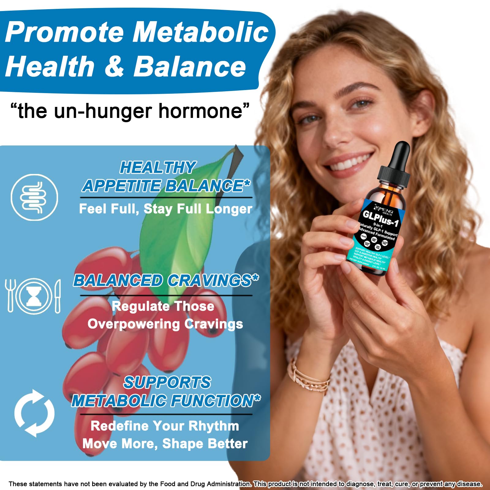 AMENQ hHEALTH botella en mano para comparar tamaño y dosificación