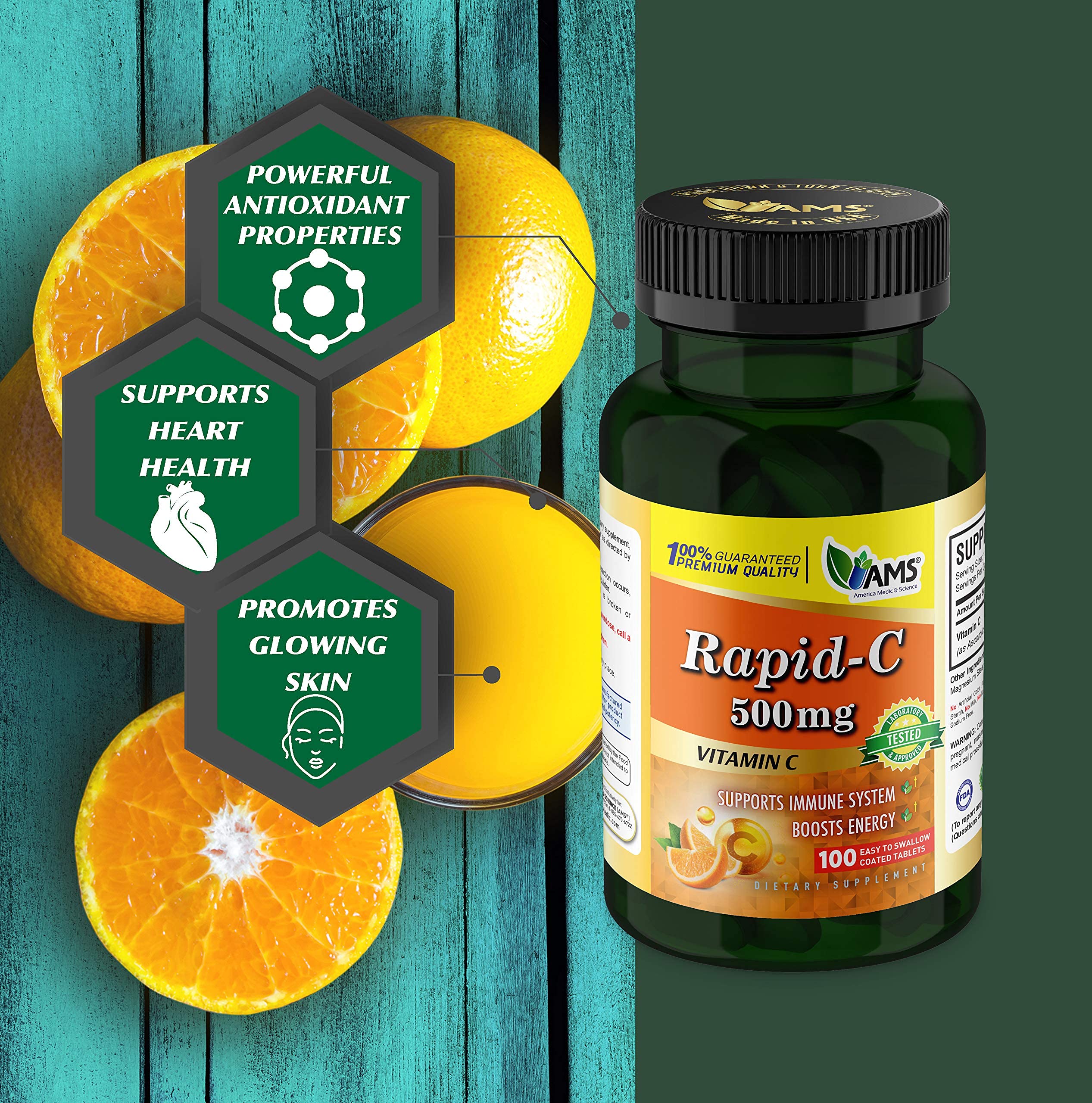 America Medic & Science Rapid-C tabletas junto a alimentos ricos en hierro para uso complementario