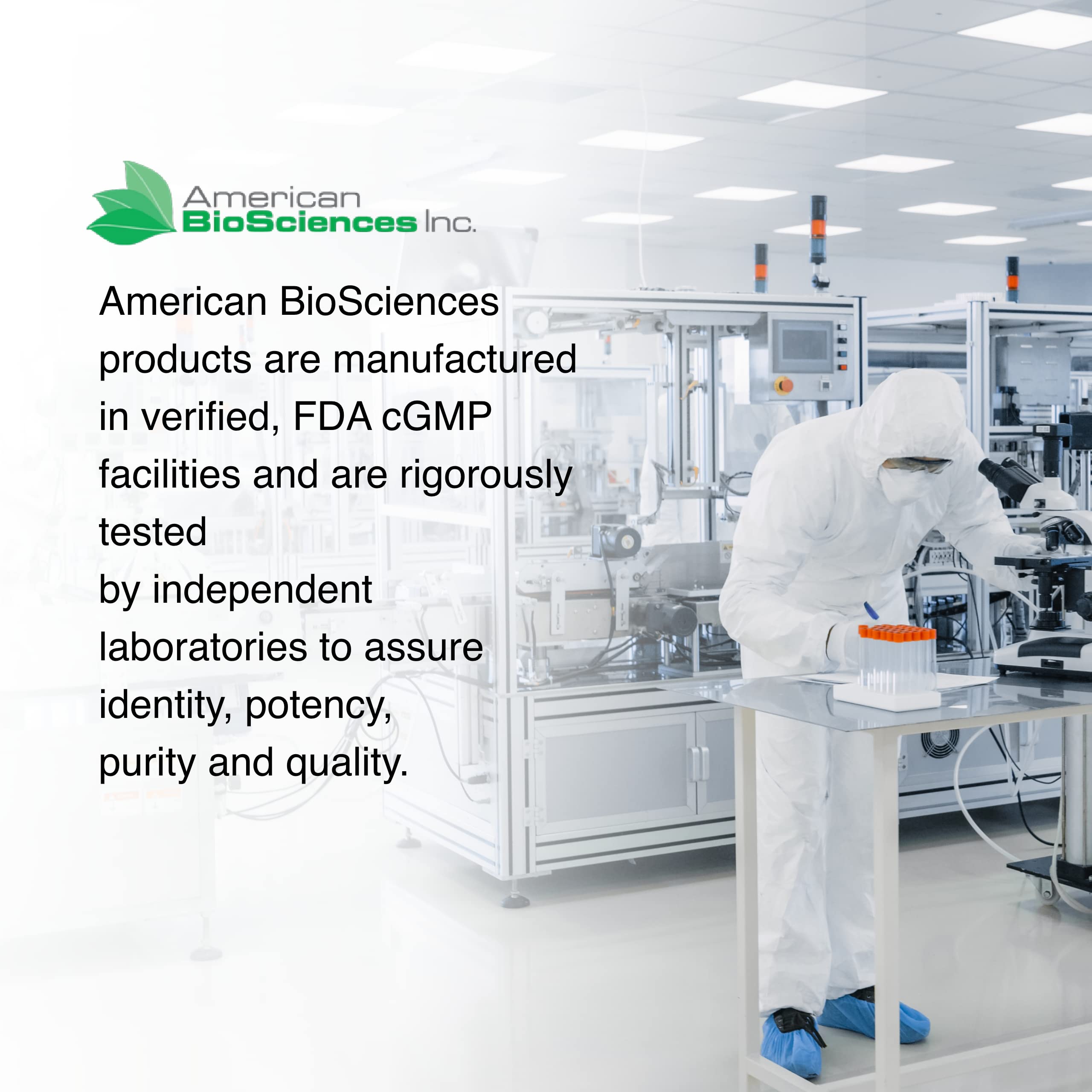 American BioSciences etiqueta con lista de ingredientes y certificado GMP para mayor confianza