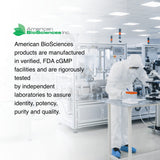 American BioSciences etiqueta con lista de ingredientes y certificado GMP para mayor confianza